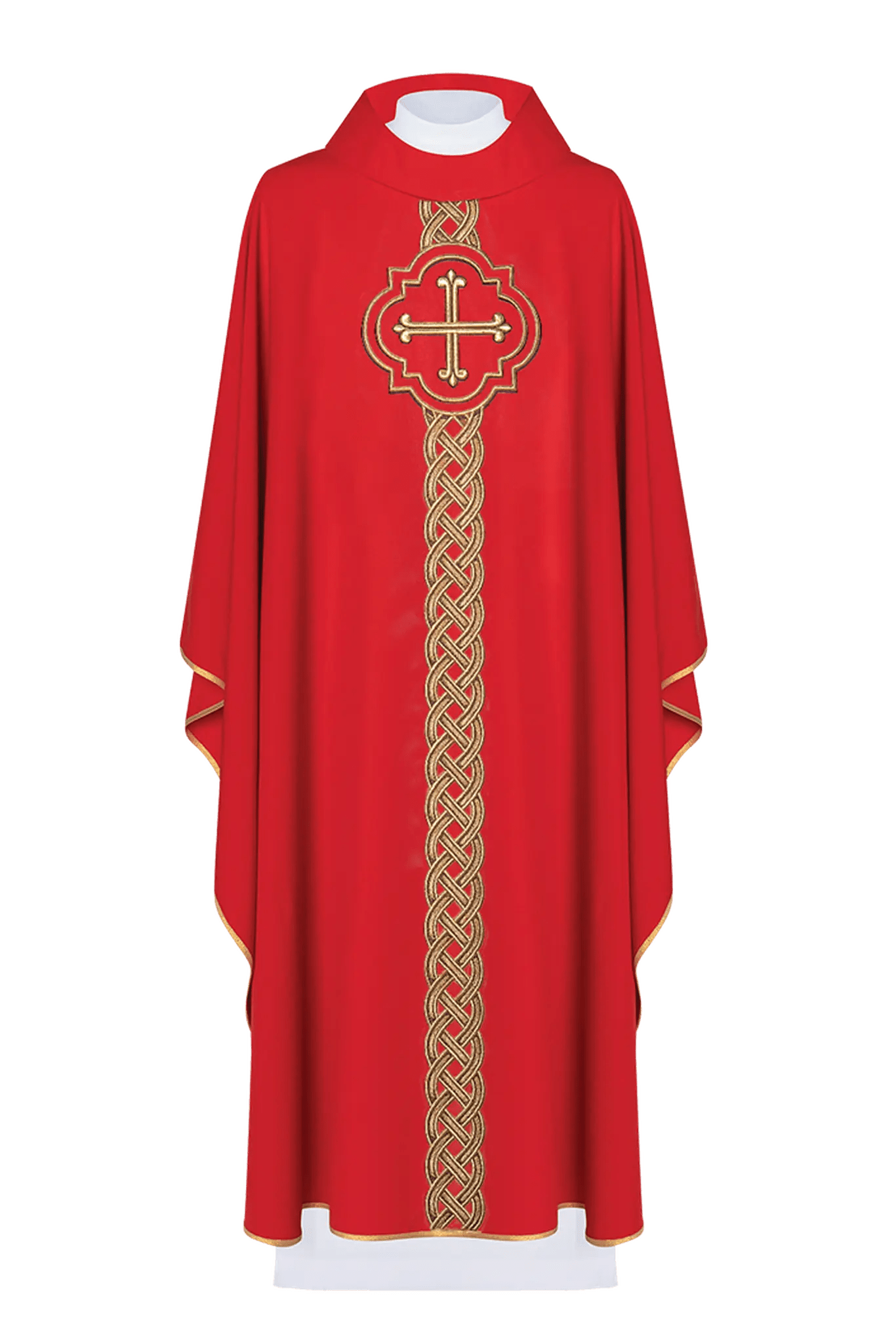 Embroidered Red Chasuble with Cross and Decorative Pattern - HAFTINA ATELIER
