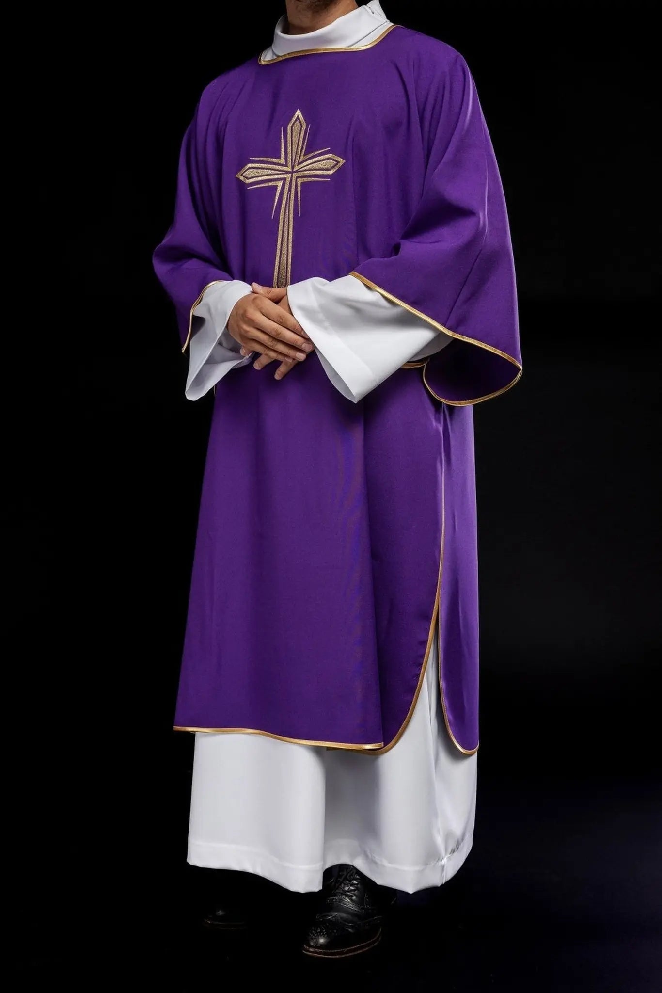 Purple Dalmatian with embroidered gold cross