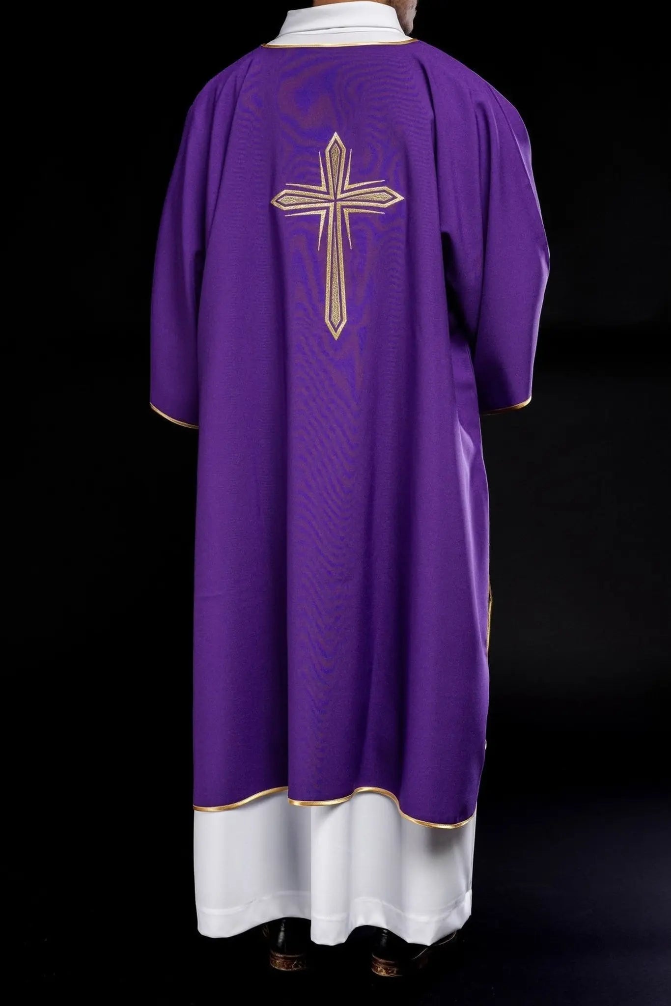Purple Dalmatian with embroidered gold cross
