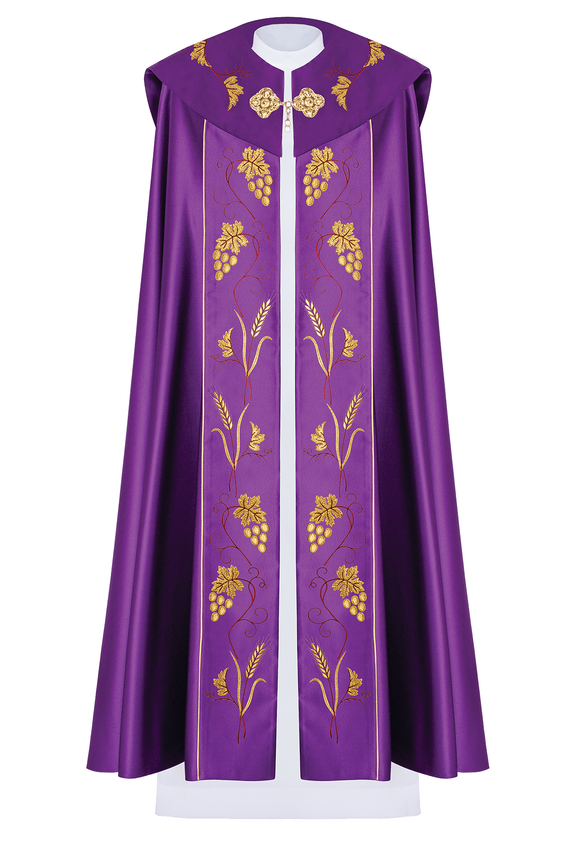 Fioletowa kapa liturgiczna z złotym haftem winogron