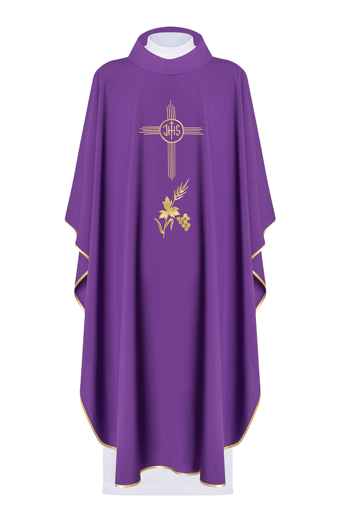 Fioletowy ornat haftowany z motywem IHS