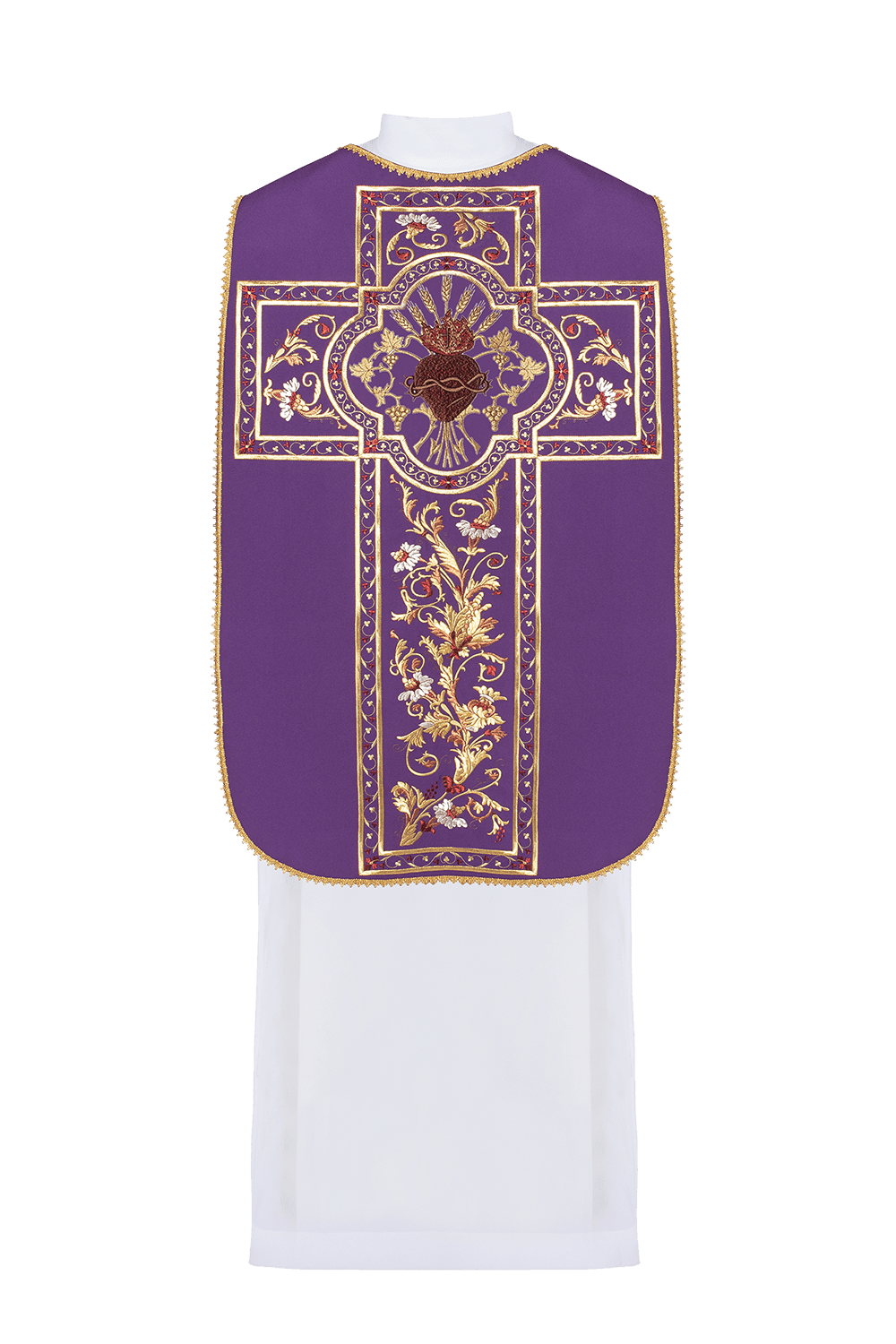 Fioletowy ornat rzymski haftowany z motywem Serca Jezusa Chrystusa