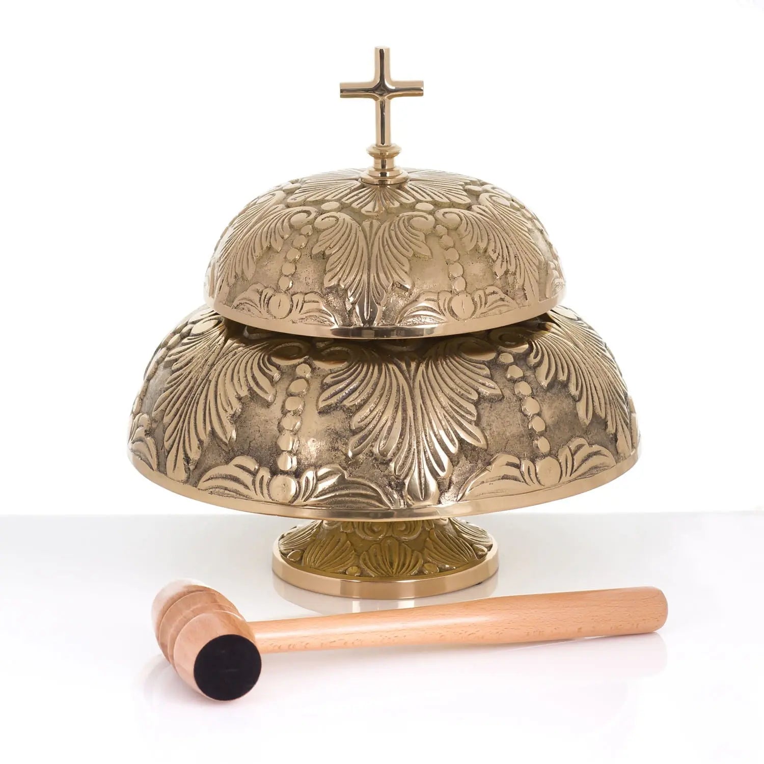 Dekoracyjny dwukolorowy gong liturgiczny z drewnianym młotkiem