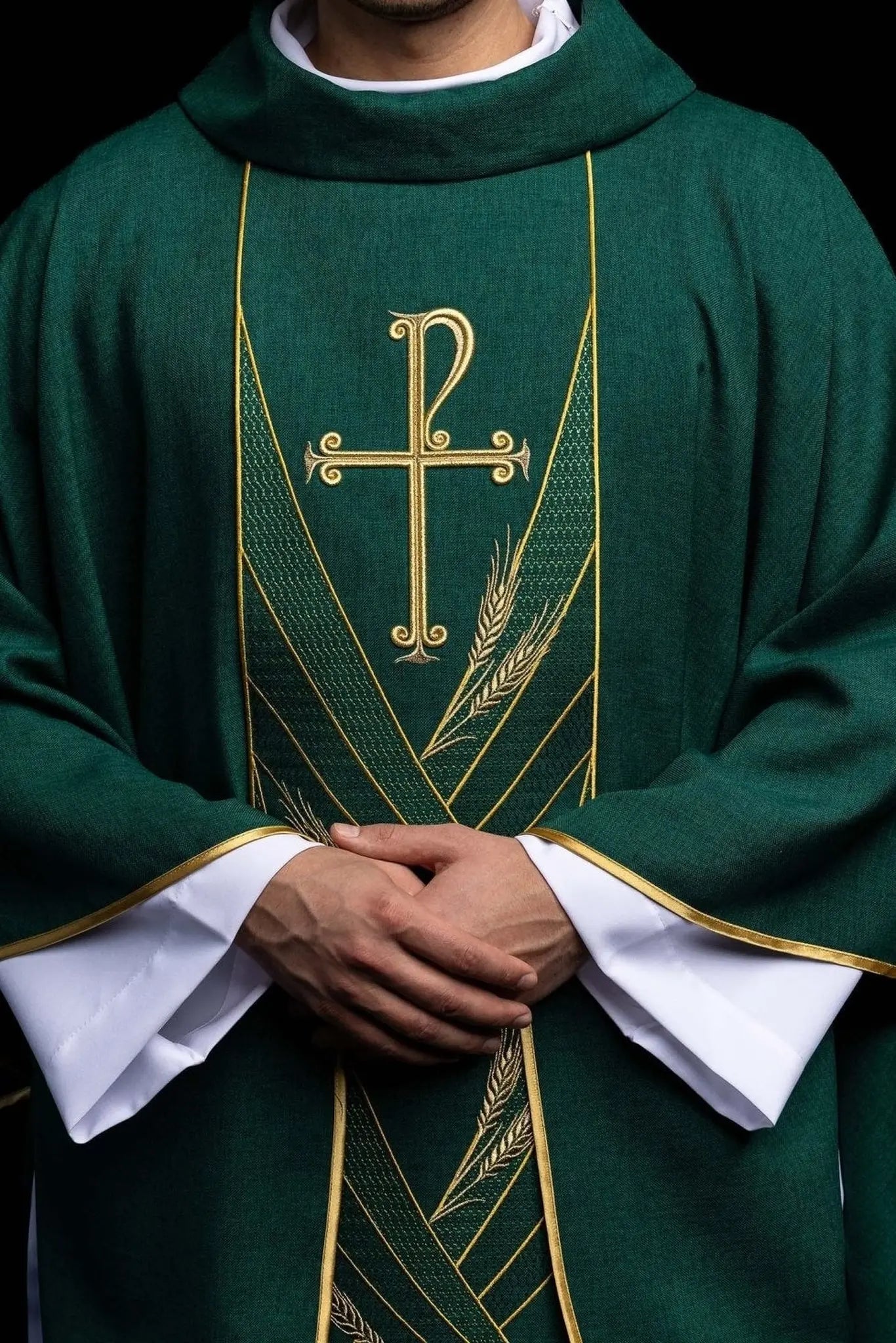 Green Chasuble with Embroidered PAX Band - HAFTINA ATELIER