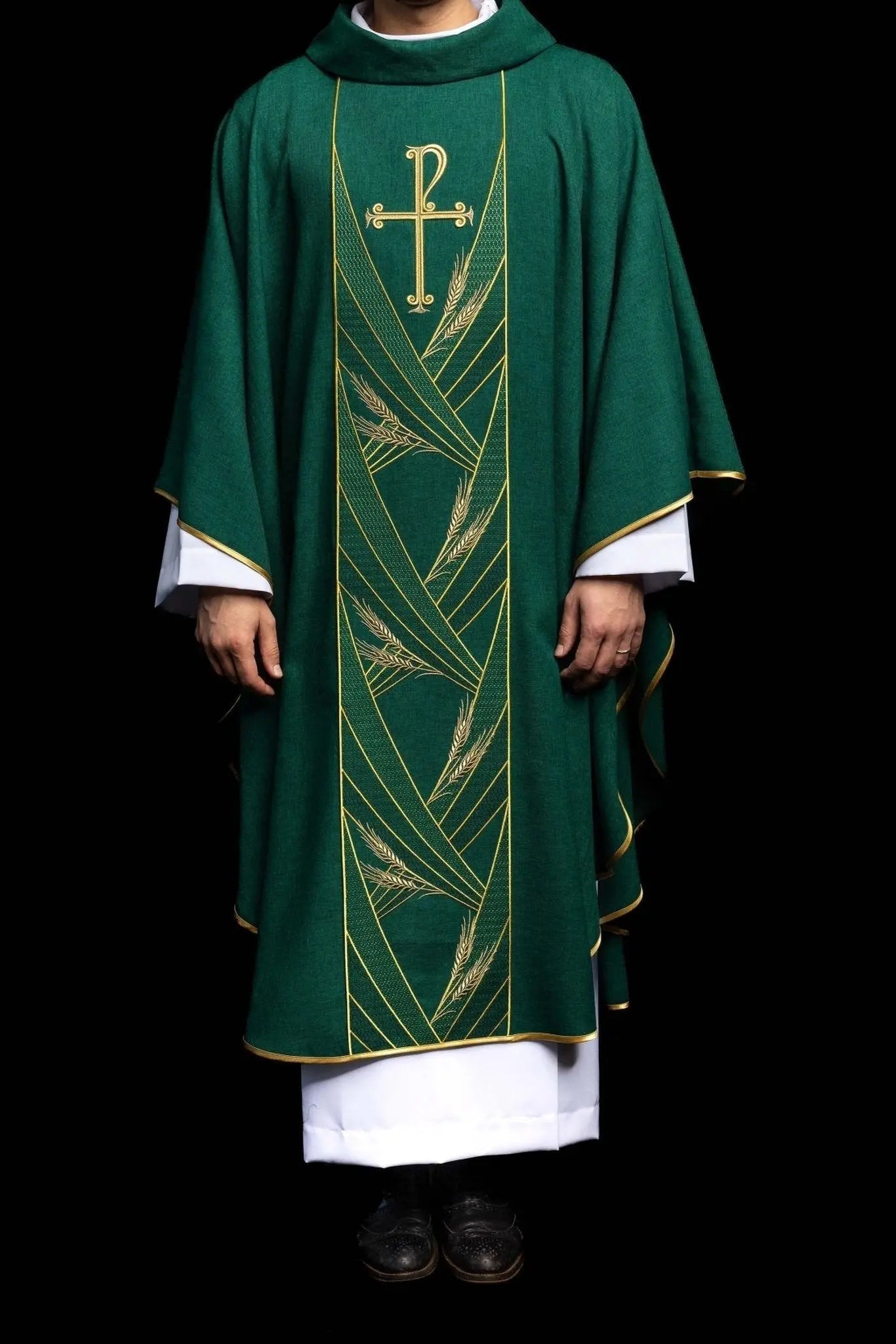 Green Chasuble with Embroidered PAX Band - HAFTINA ATELIER