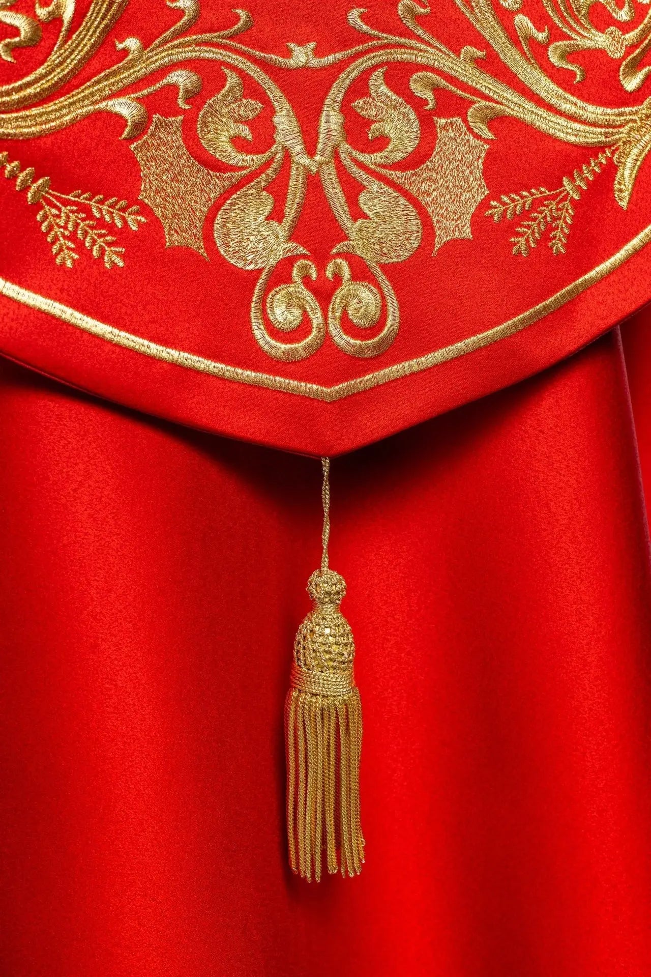 Liturgical cape richly embroidered IHS in red