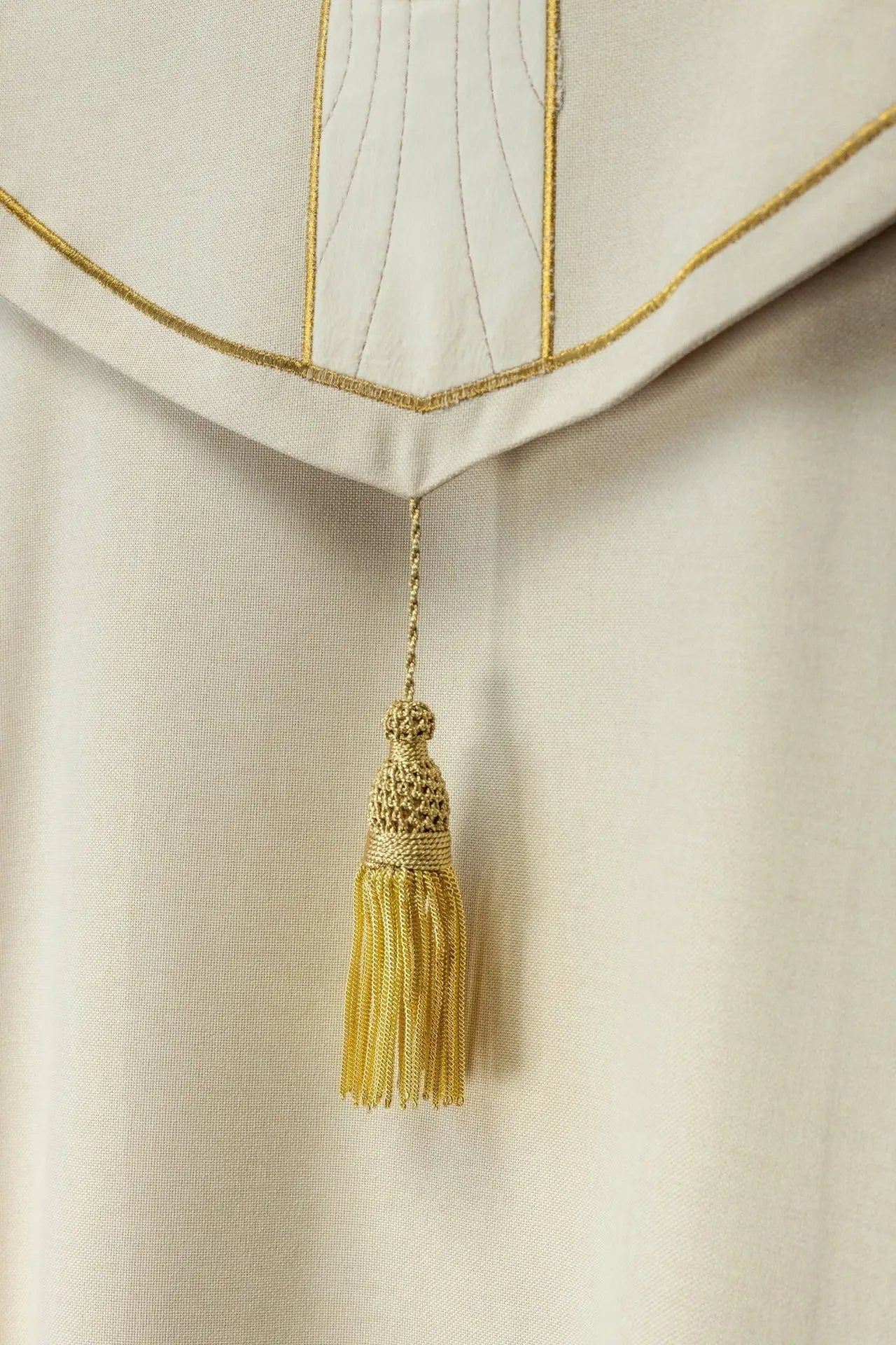 Elegant Ecru Liturgical Cope with Gold Embroidered Crosses and Velvet Collar