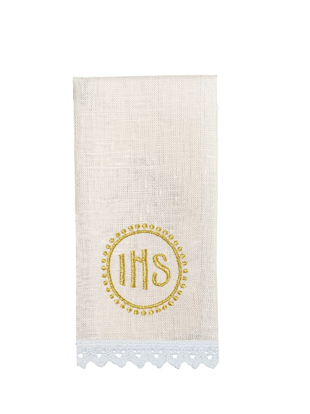 Komplet kielichowy bogato haftowany z motywem IHS