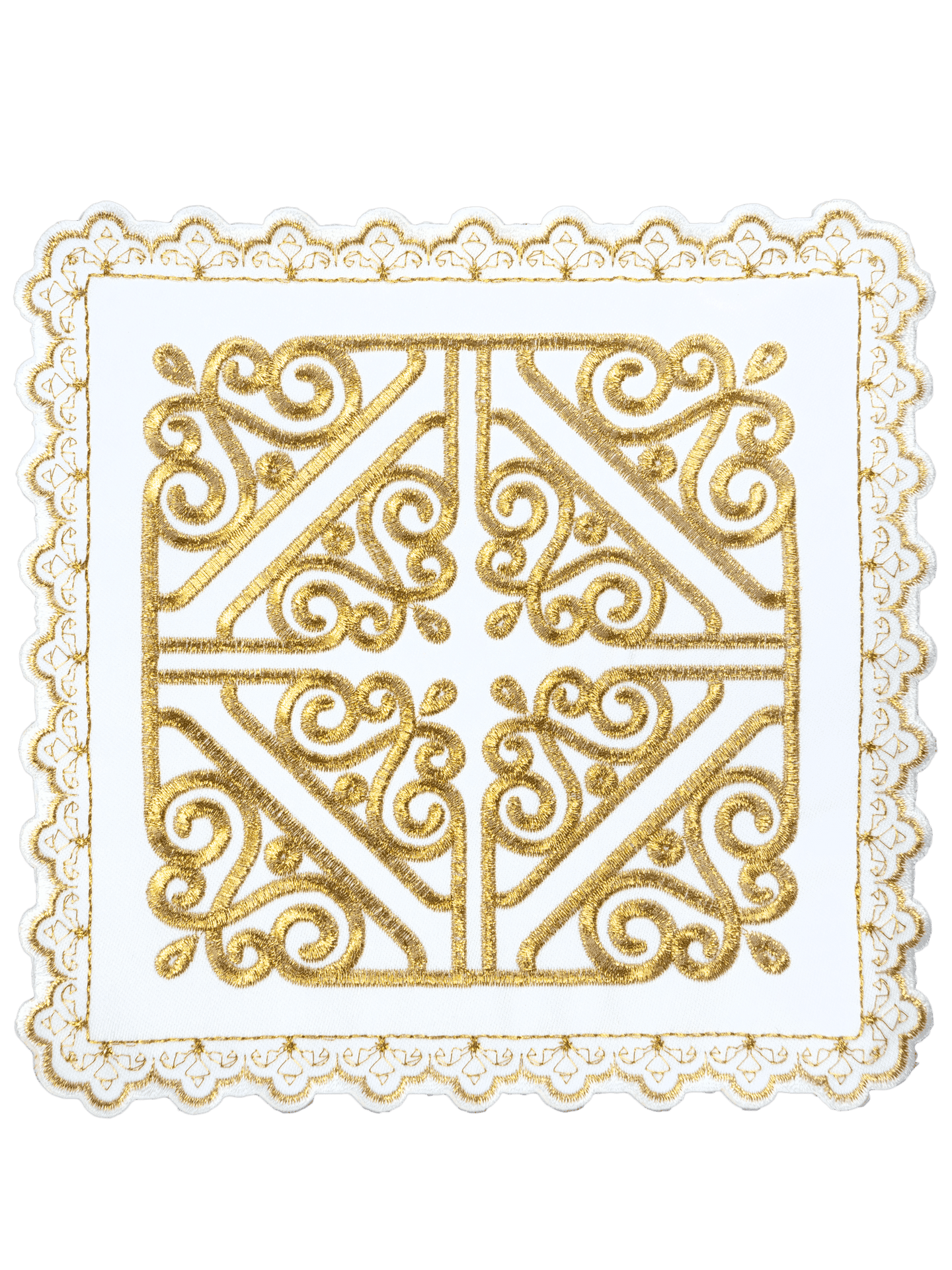 Komplet kielichowy z motywem krzyża na złotym hafcie