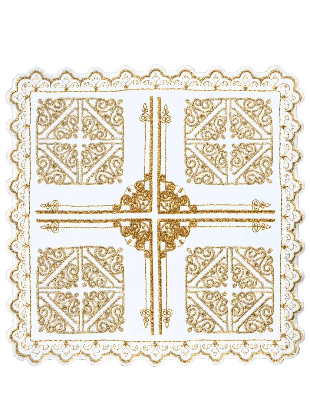 Komplet kielichowy z motywem krzyża z ozdobnym haftem