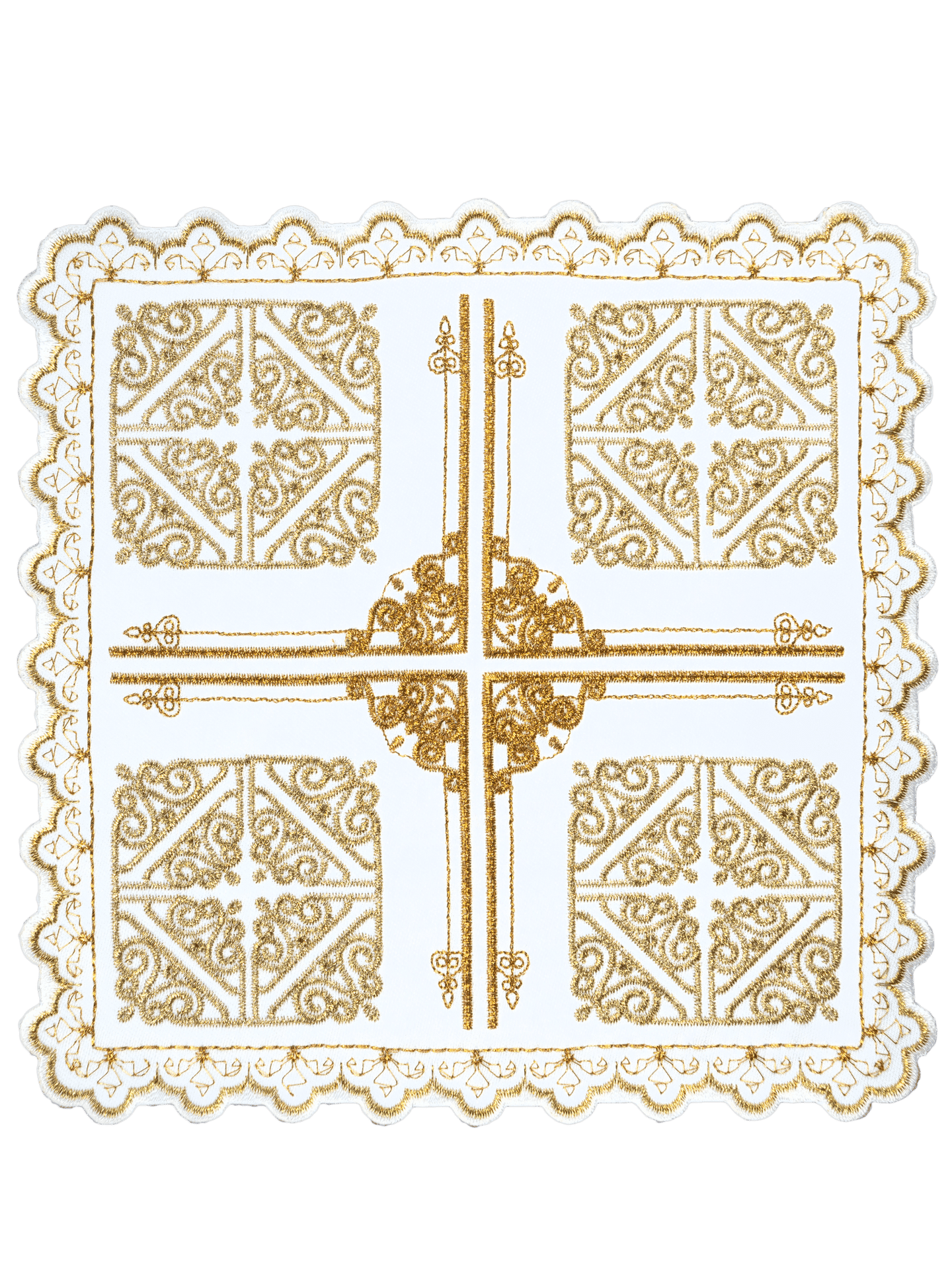 Komplet kielichowy z motywem krzyża z ozdobnym haftem