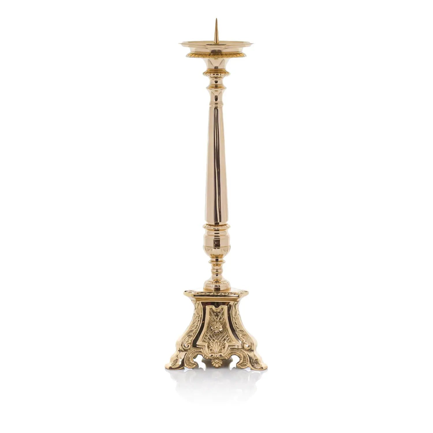 Mosiężny świecznik ołtarzowy z ornamentem kwiatowym – 48 cm
