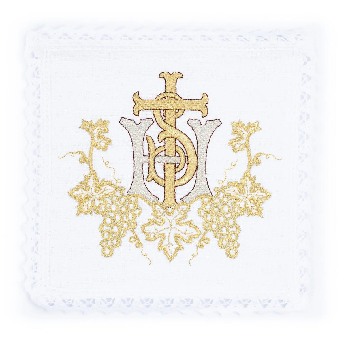 Linen chalice linen with delicate gold IHS embroidery - HAFTINA ATELIER