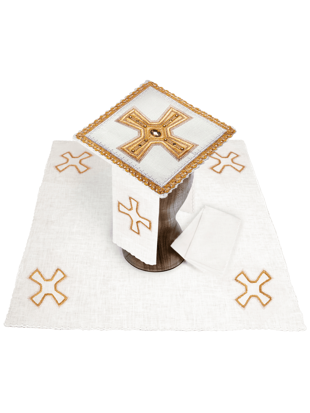 Lniana bielizna kielichowa bogato haftowana z kamieniami