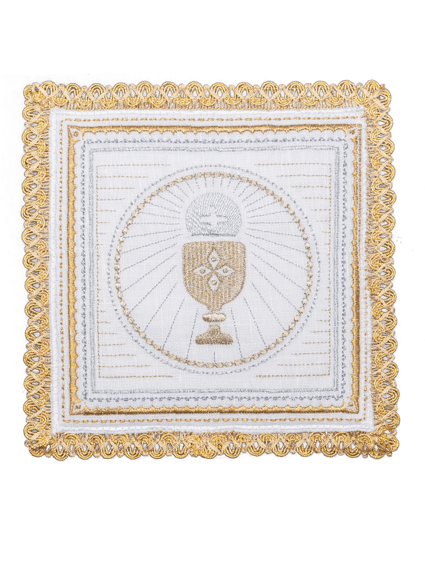 Lniany komplet kielichowy z motywem kielicha i hostii