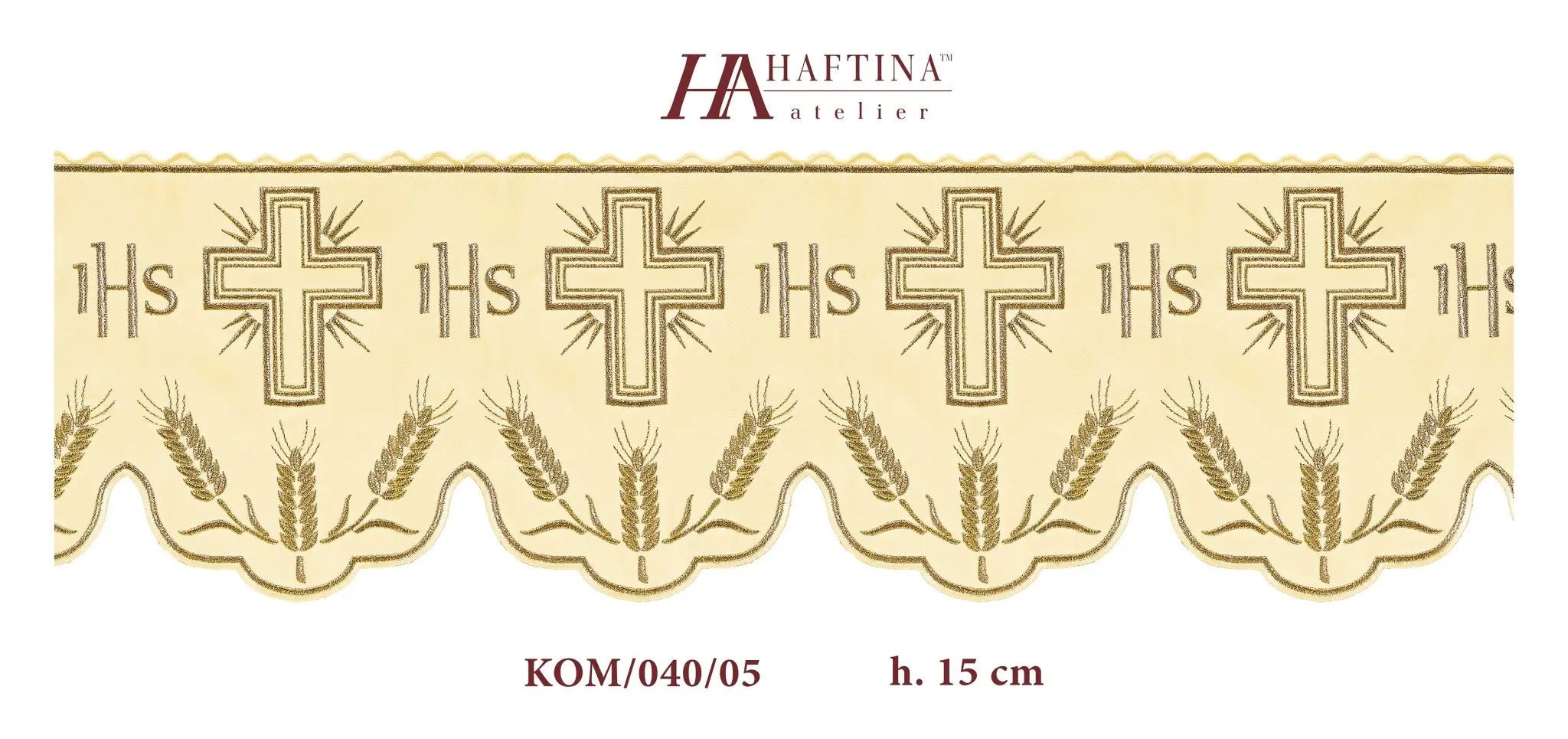 Metraż z monogramem IHS w ecru z motywem krzyża