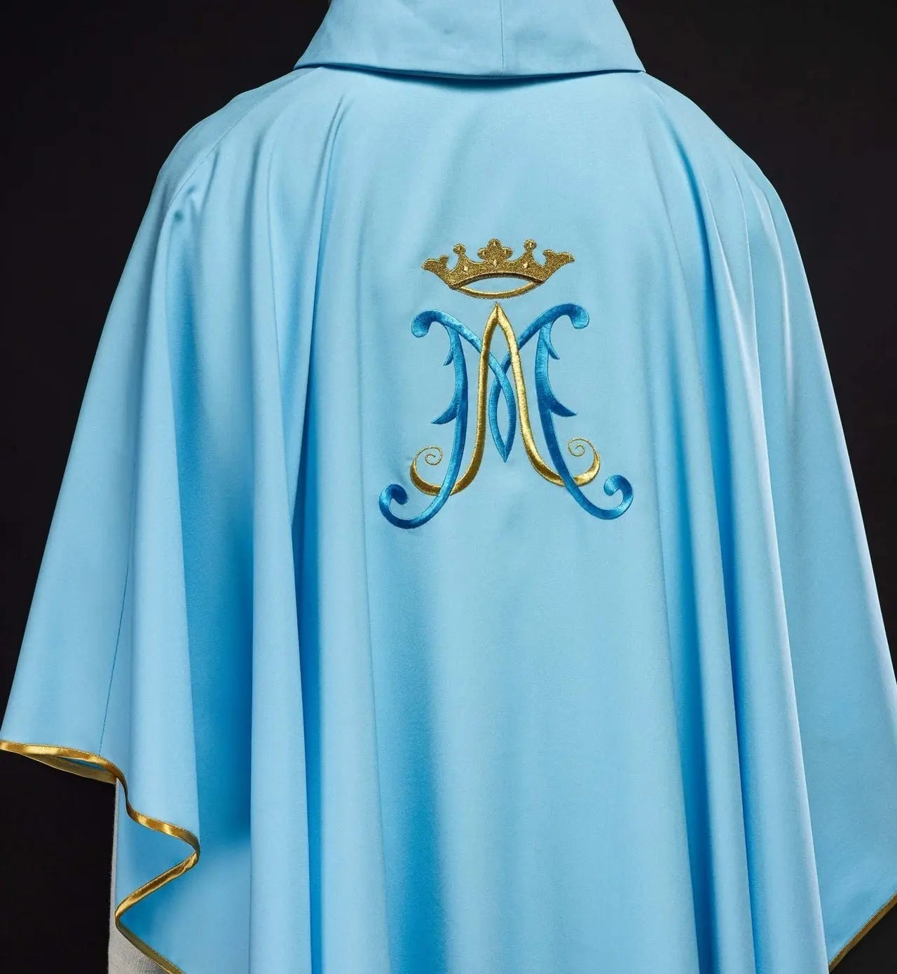 Blue chasuble embroidered with Marian motif