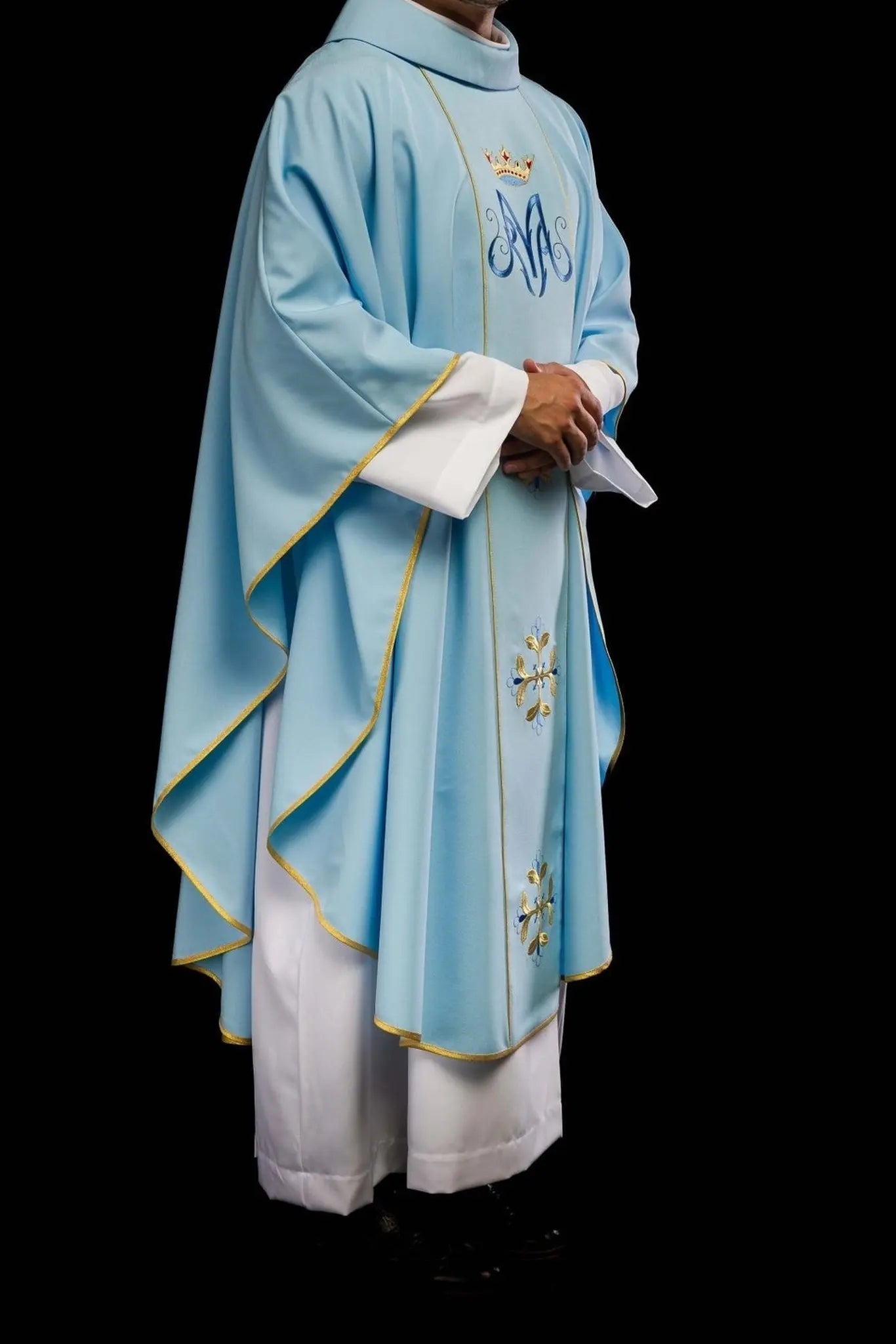 Niebieski ornat liturgiczny maryjny z pasem