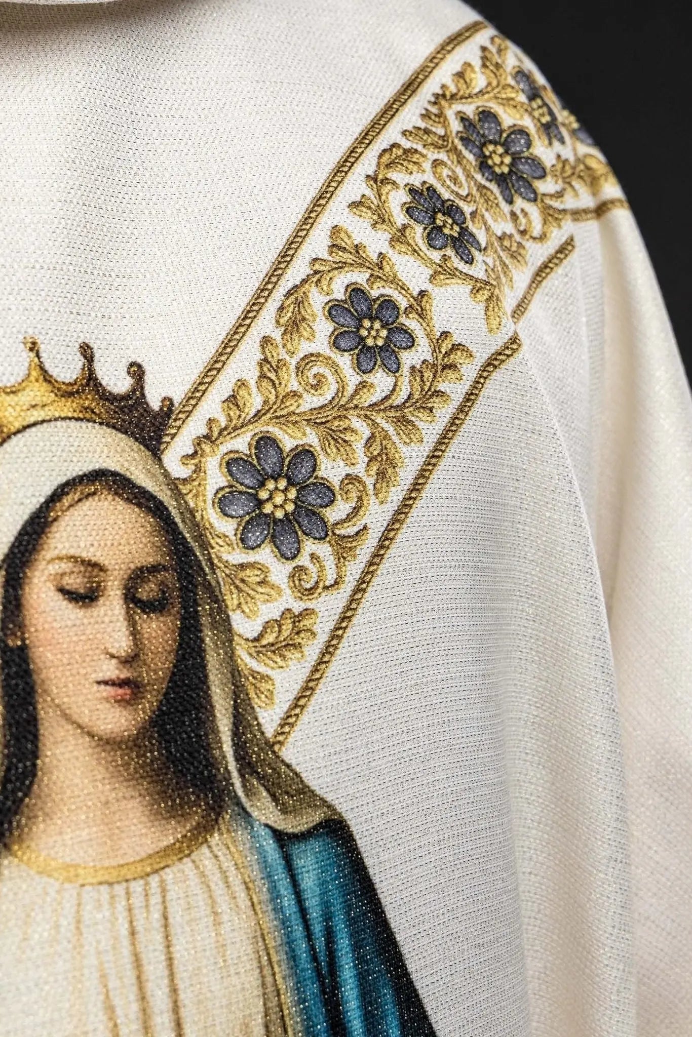 Ecru chasuble with printed image of the Immaculate Conception