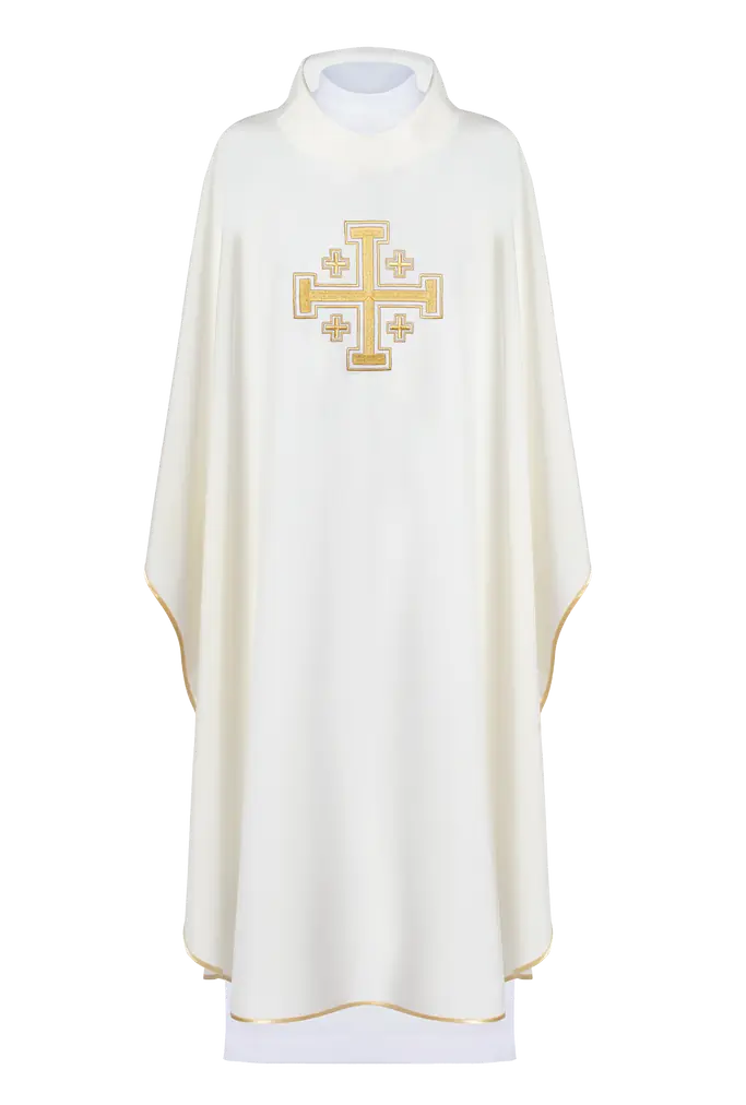 Ecru chasuble with embroidered Jerusalem cross