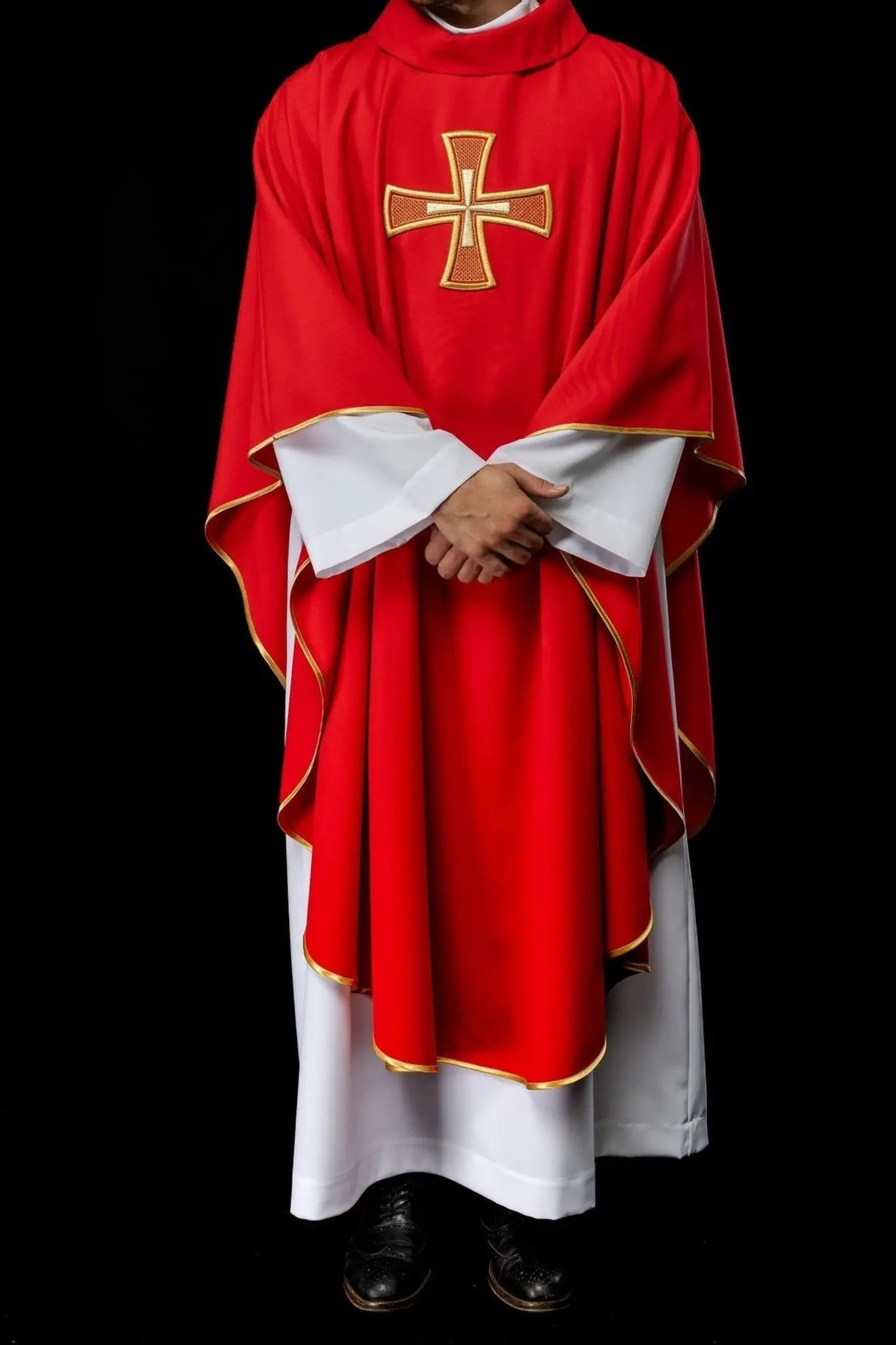 Embroidered chasuble IHS Red with Cross motif