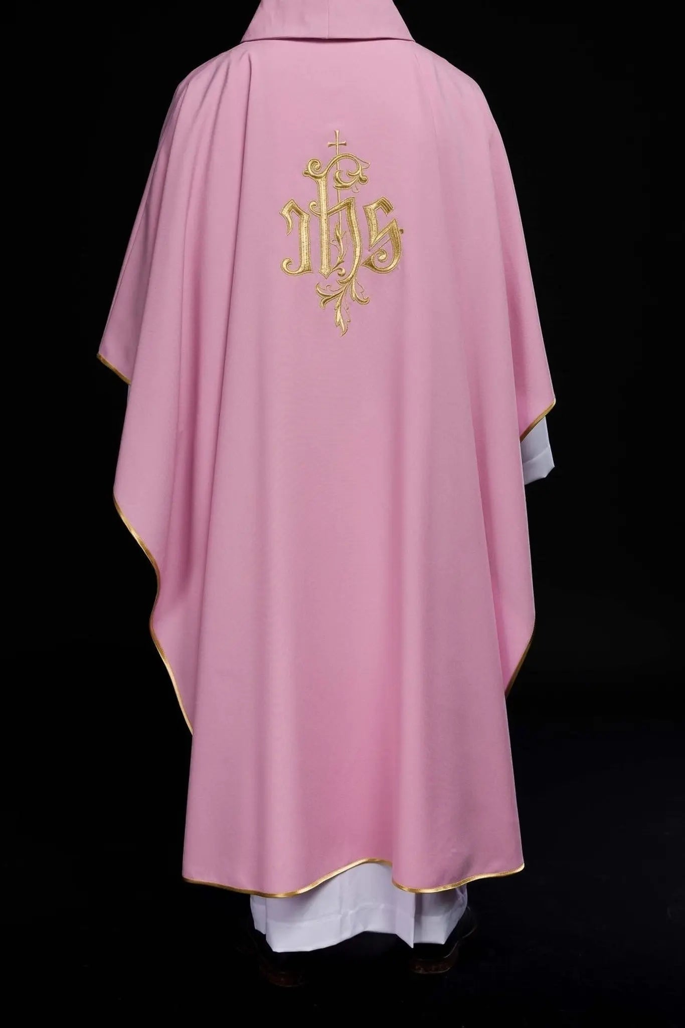 IHS embroidered chasuble in pink
