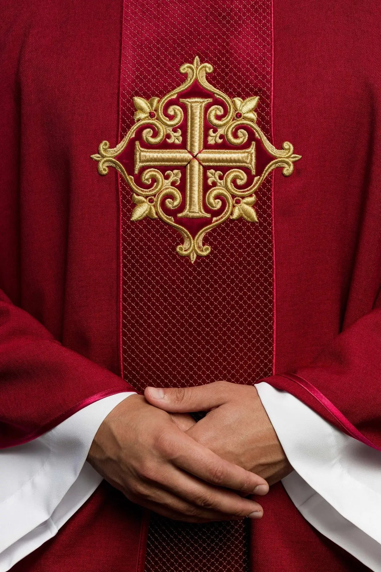 Chasuble embroidered on velvet with the symbol of the Red Cross