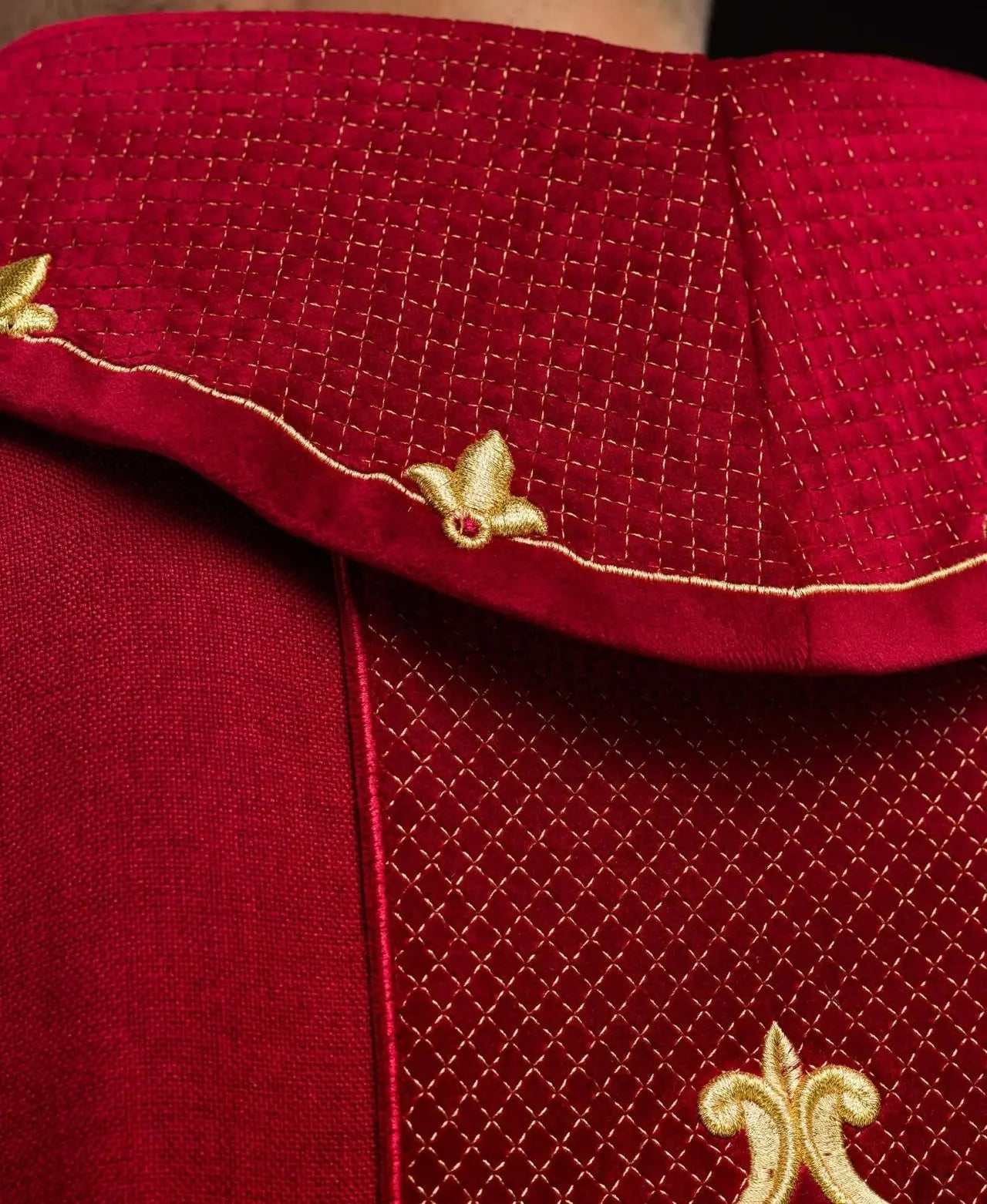 Chasuble embroidered on velvet with the symbol of the Red Cross