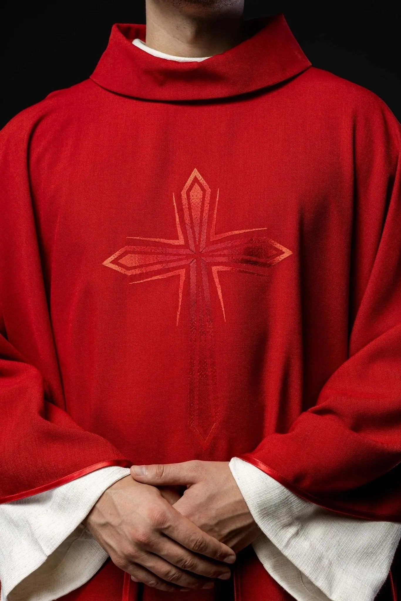Embroidered chasuble in red