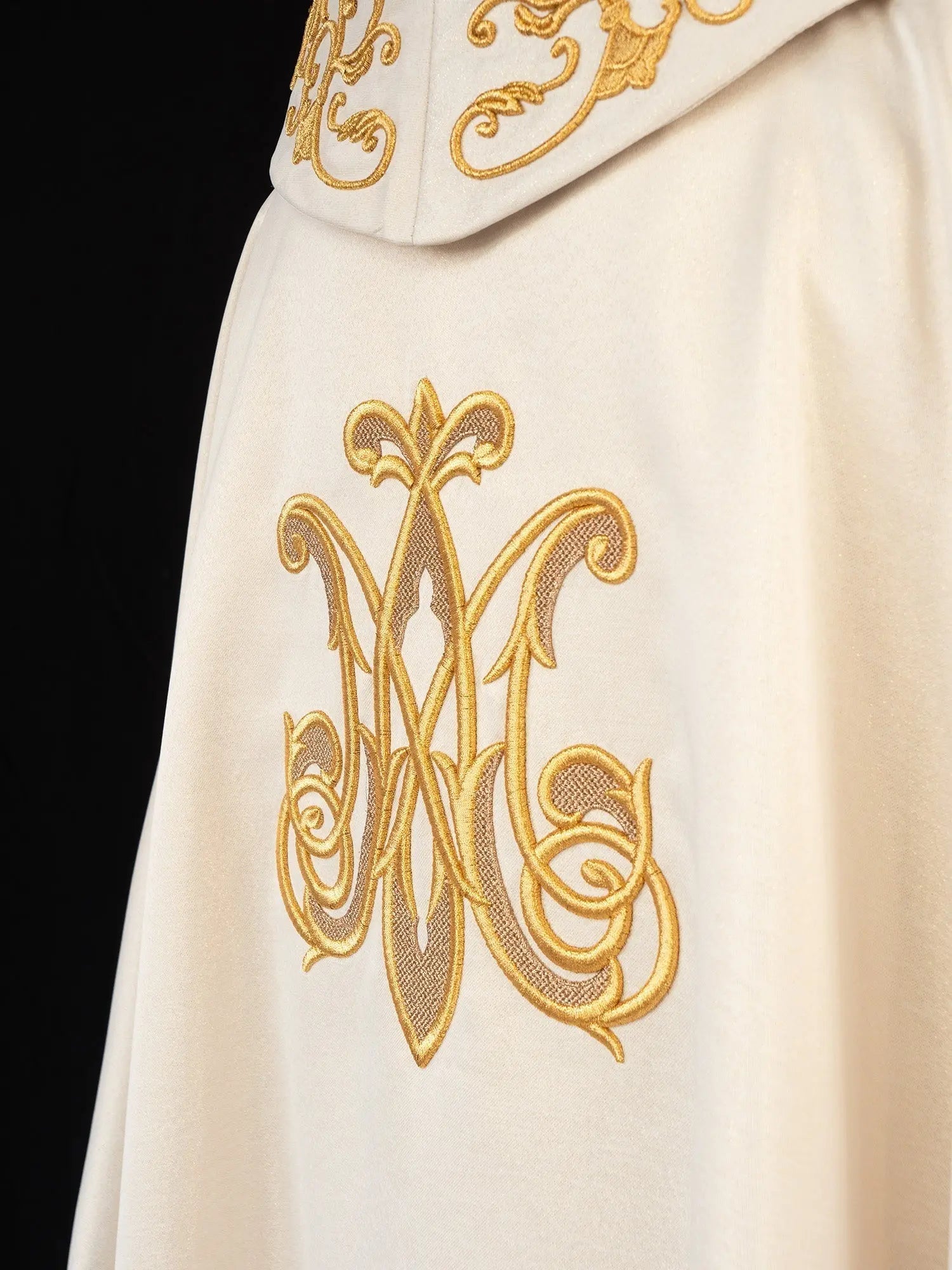 Liturgical chasuble with richly embroidered Marian coat of arms