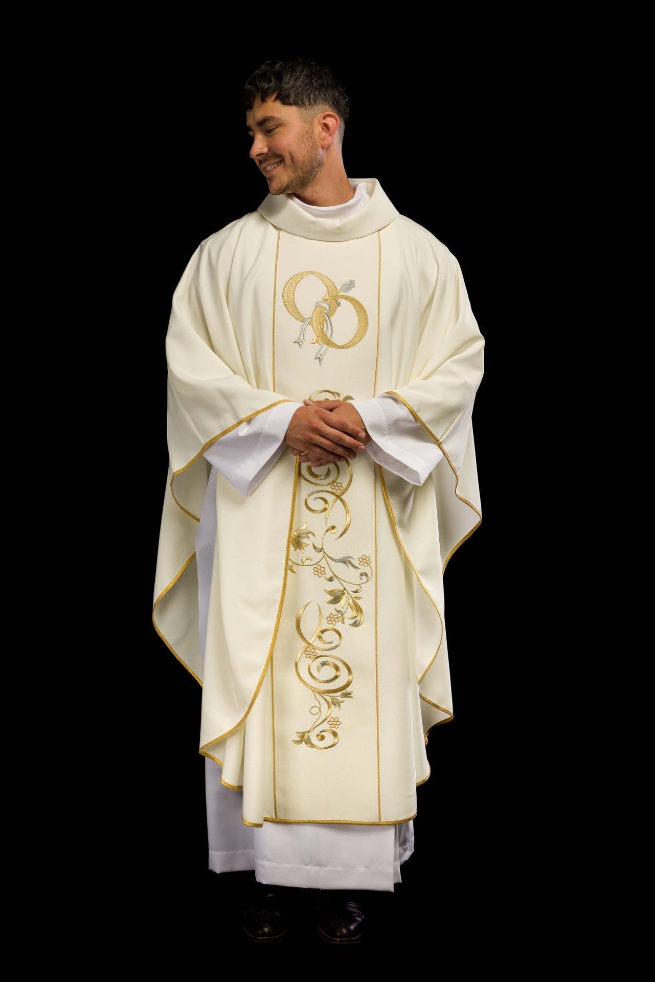 Ornat Ślubny z obrączkami w kolorze ecru