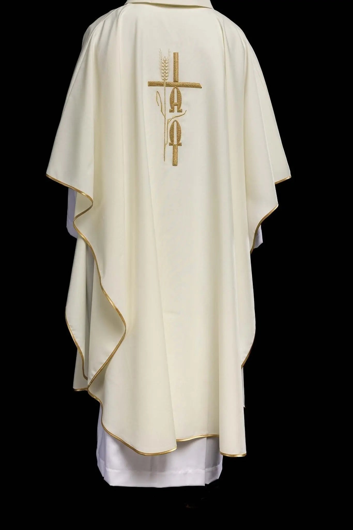 Chasuble with Alpha Omega embroidery in ecru