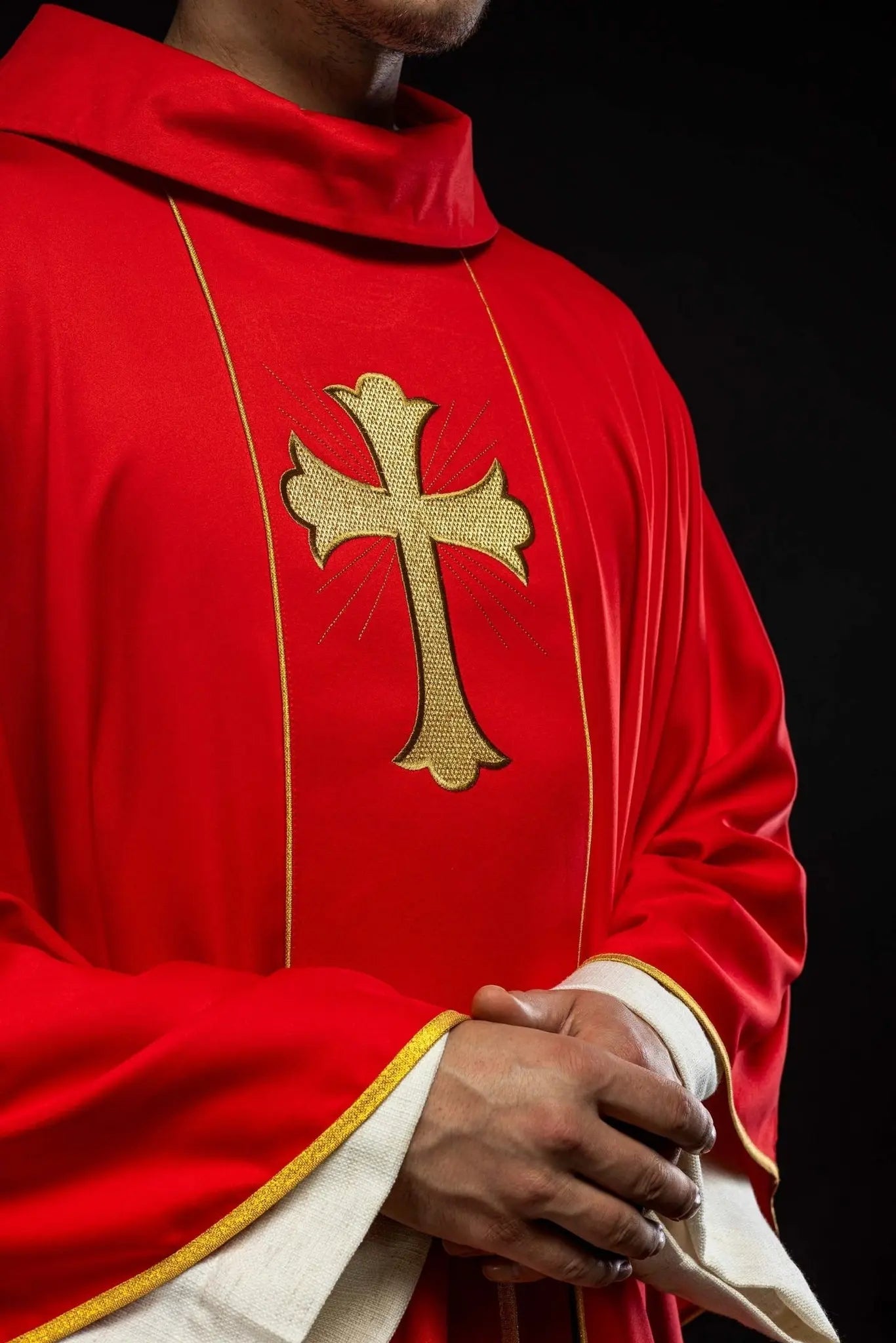 Chasuble with embroidered cross and ears in red