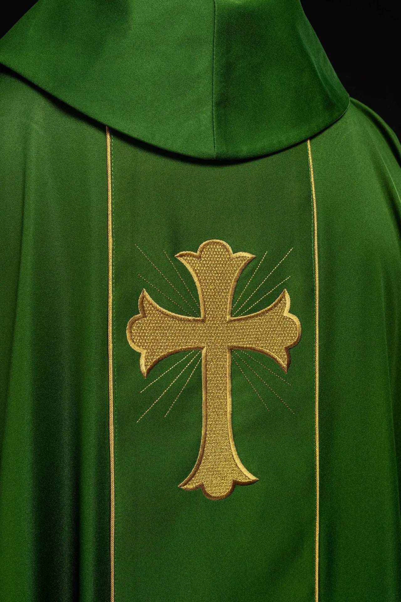 Green Chasuble with Embroidered Cross and Wheat Motif