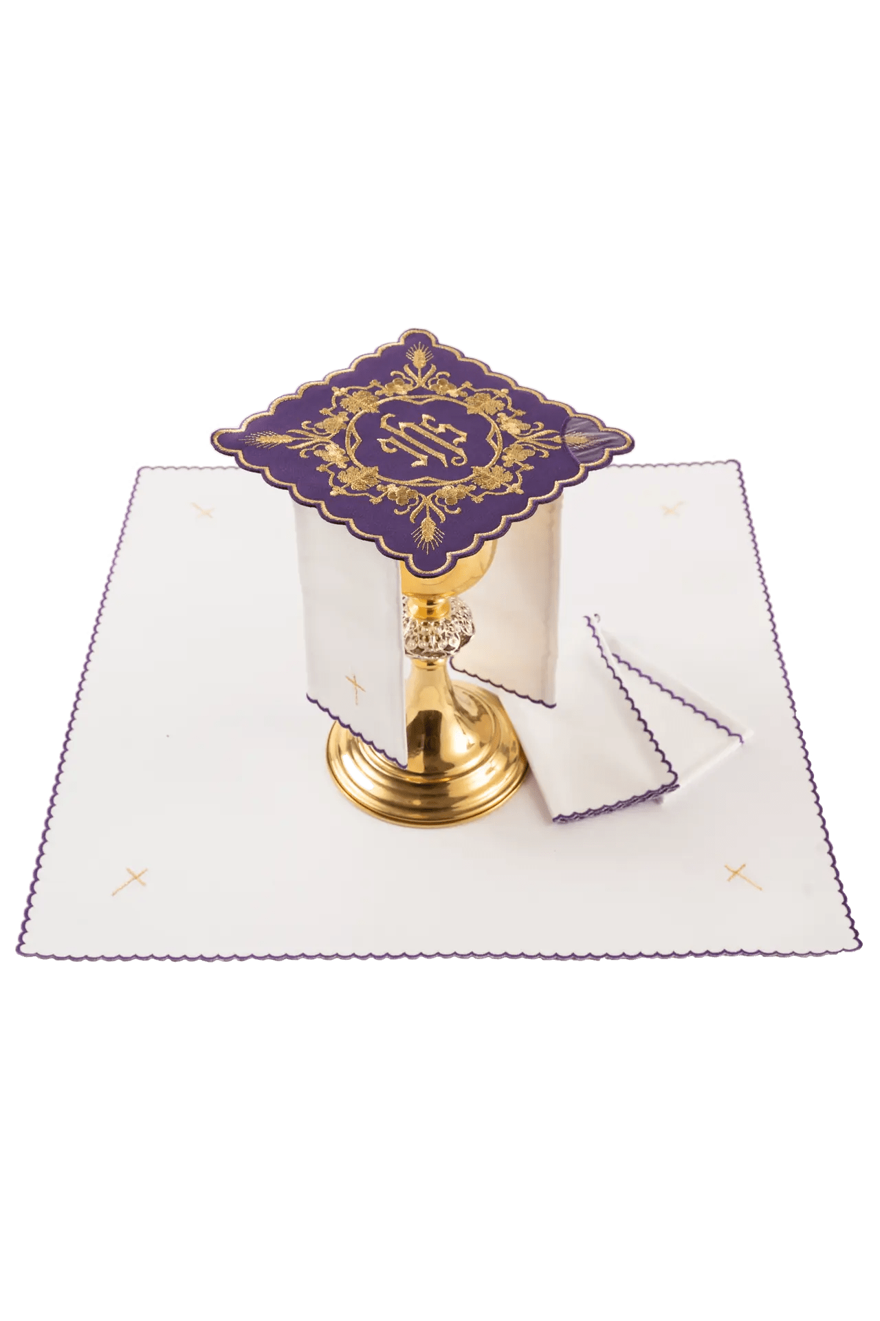 Purple Chalice Linen Set with IHS Embroidery - HAFTINA ATELIER