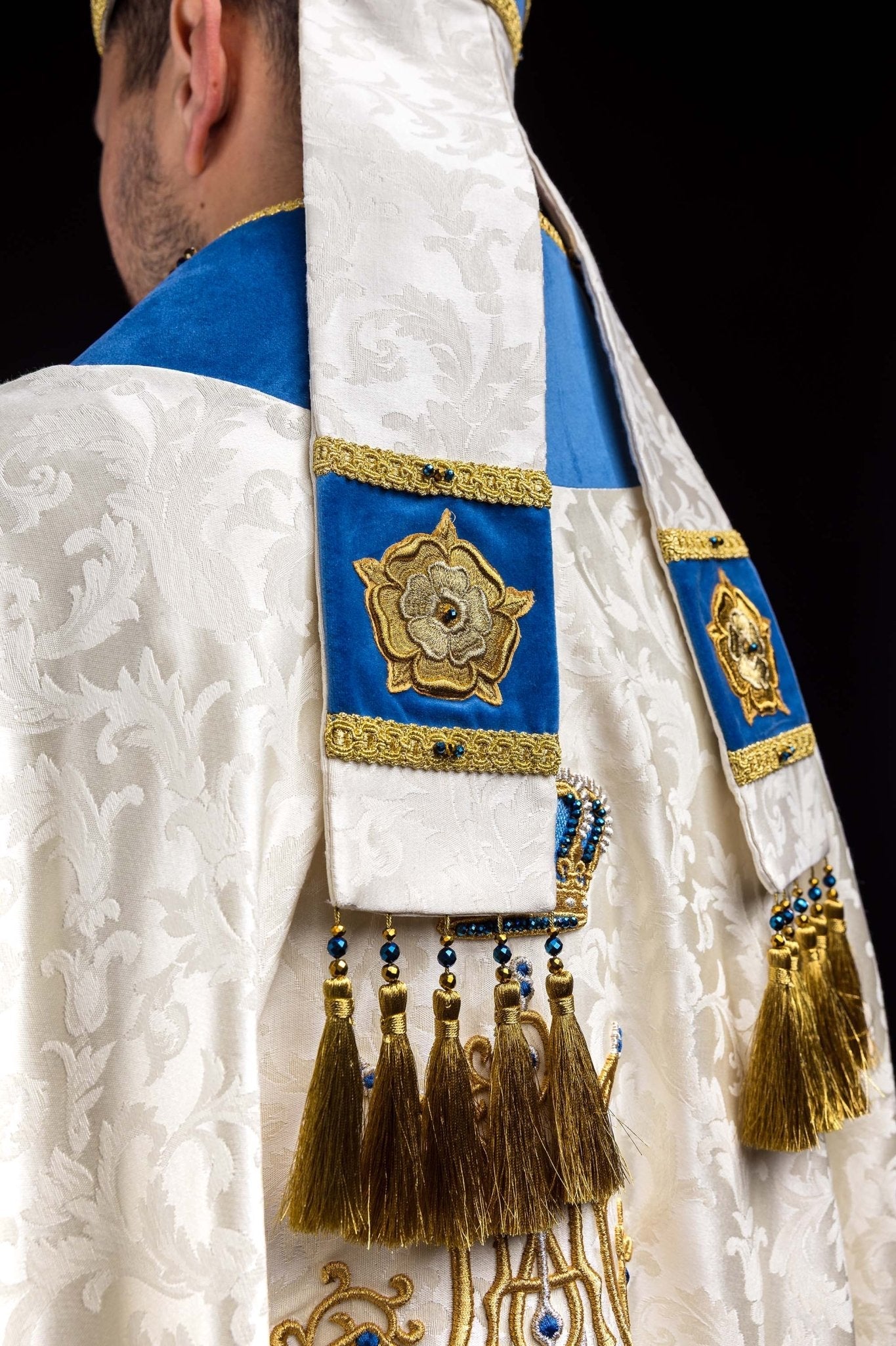 Ecru Handmade Marian Mitre with Natural Stones