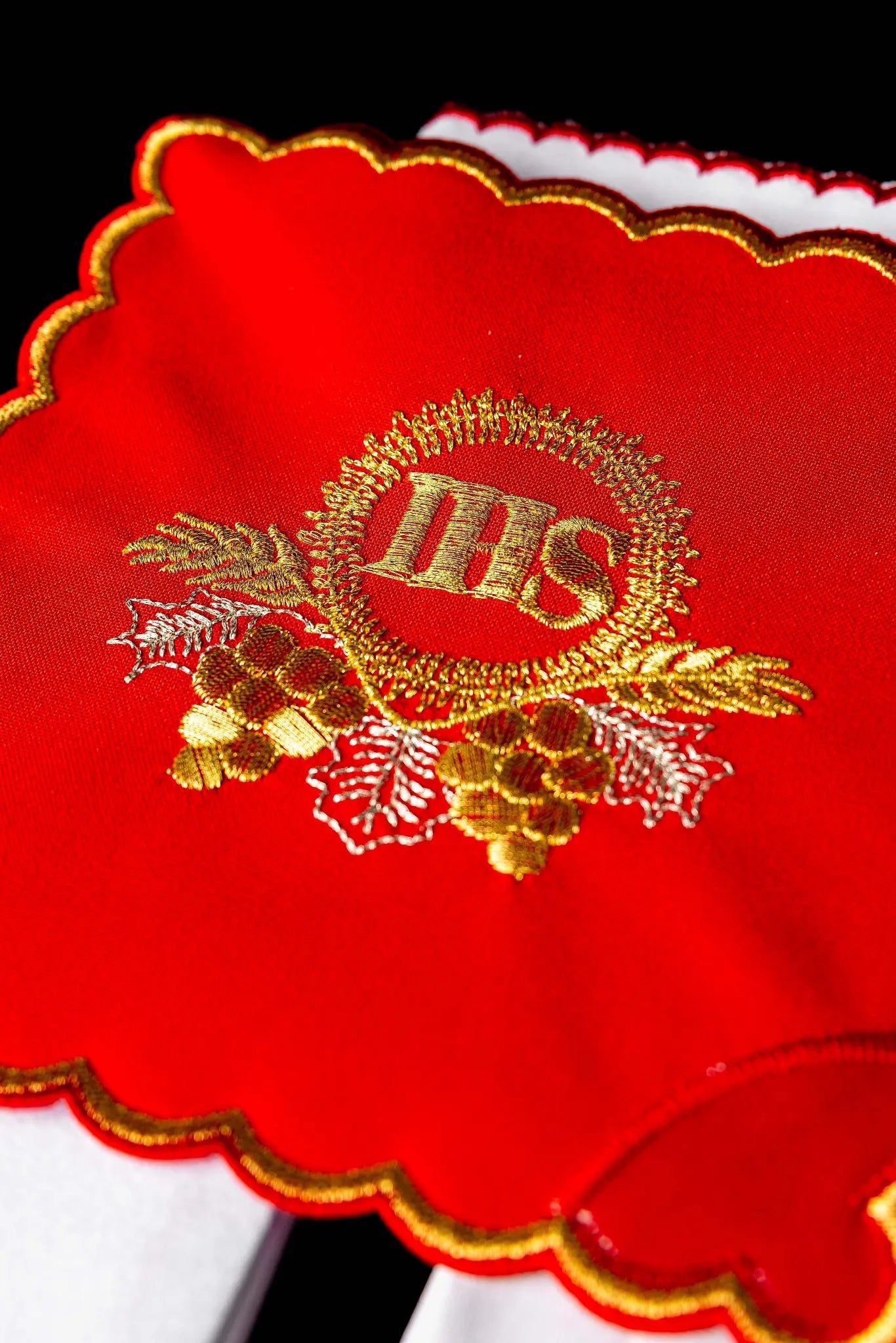 Red Chalice Linen Set with IHS Embroidery - HAFTINA ATELIER