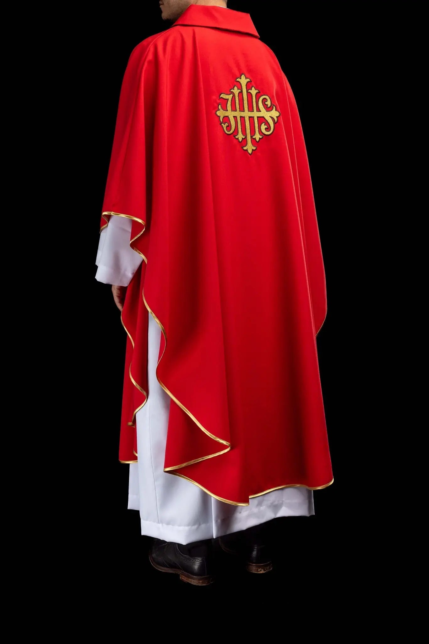 Red chasuble with IHS embroidery - HAFTINA ATELIER