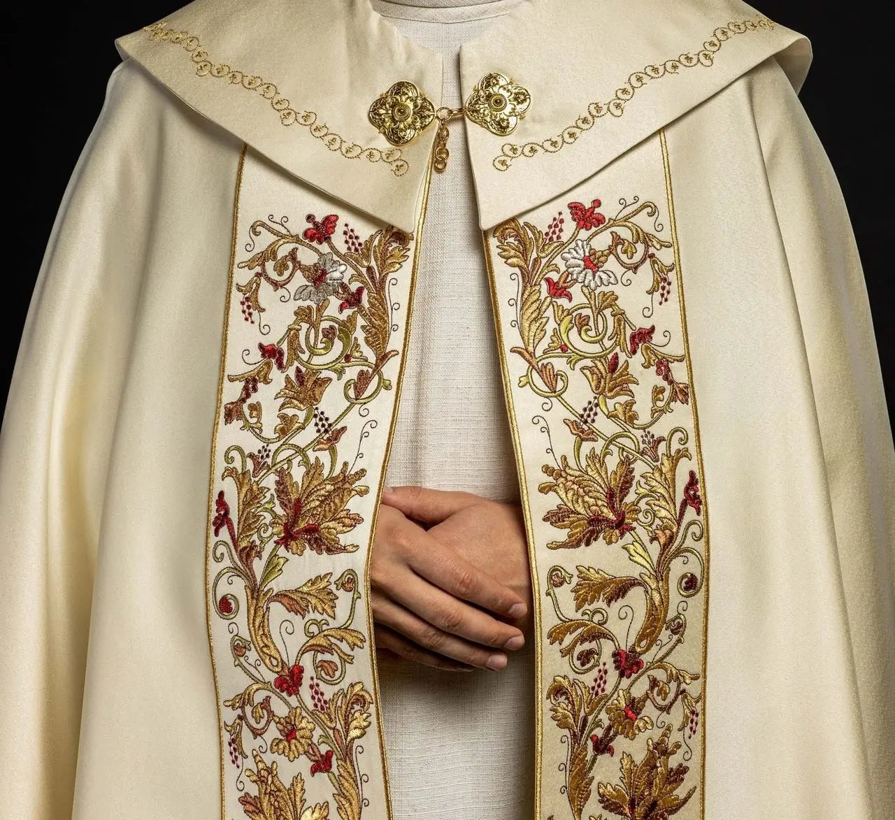 Ecru satin liturgical chapel with embroidered gold IHS