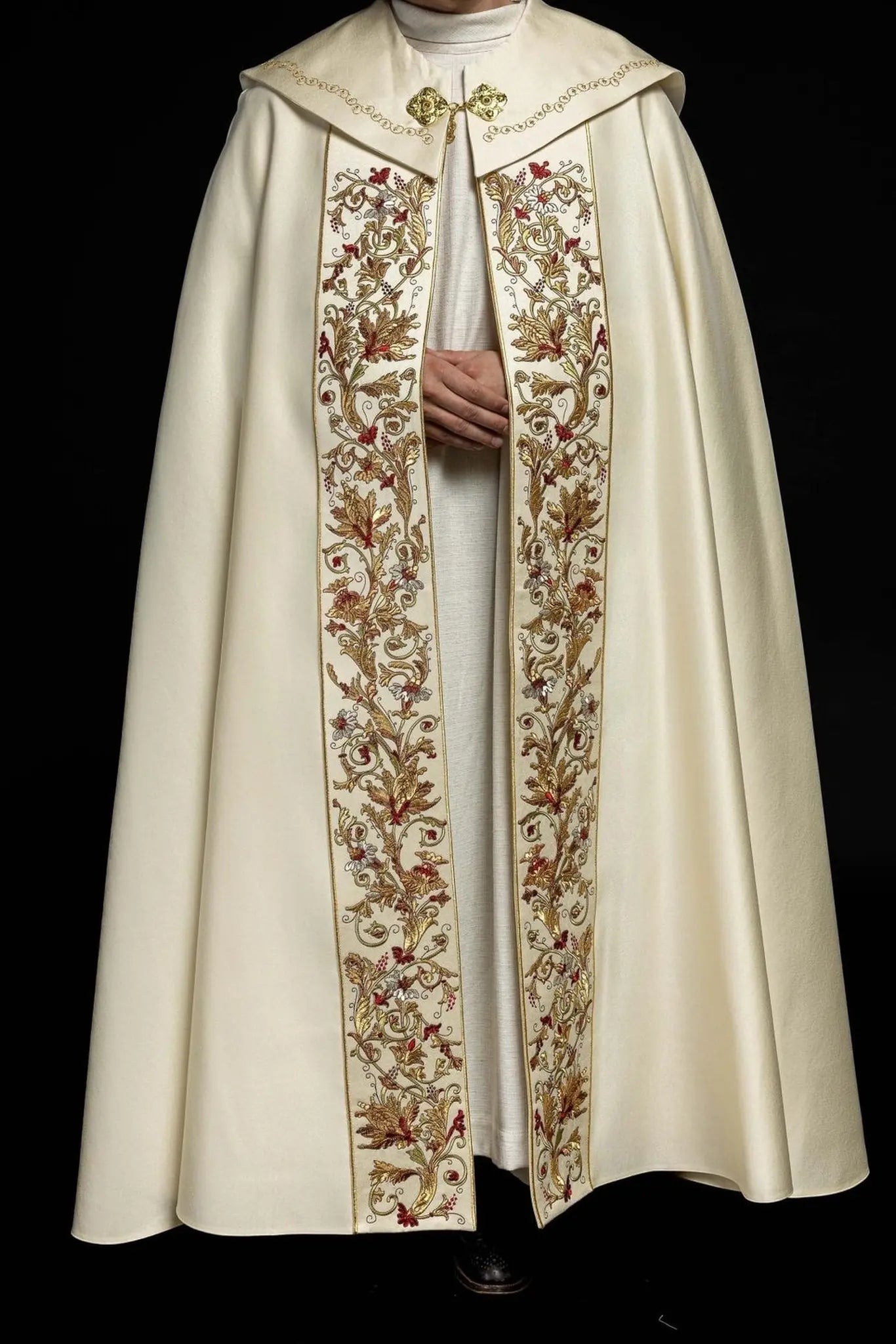 Ecru satin liturgical chapel with embroidered gold IHS