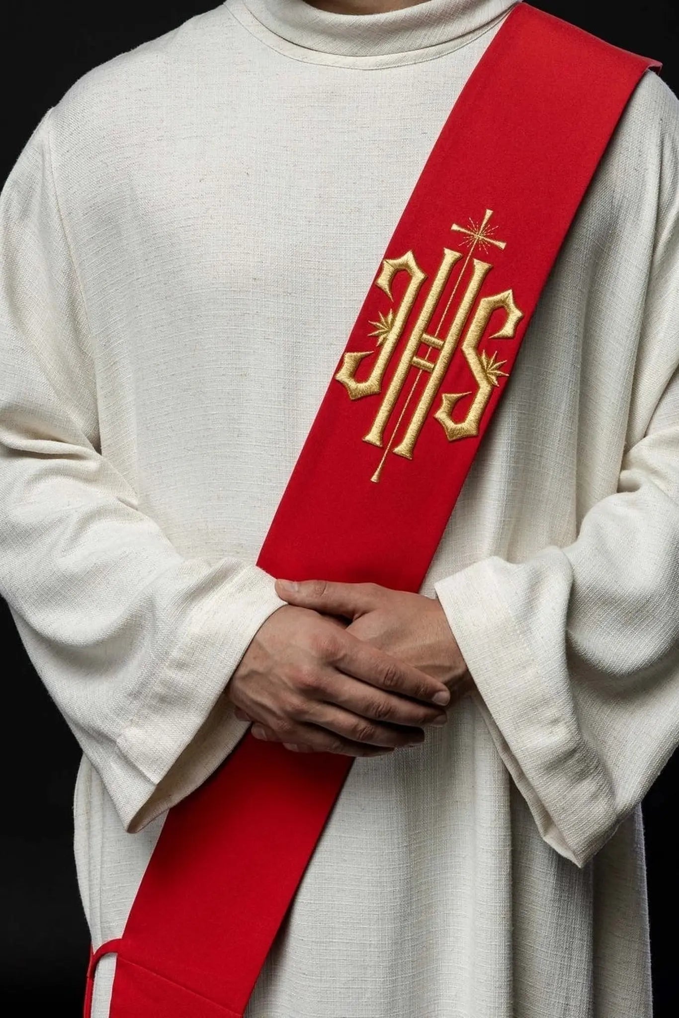 Diaconate stole embroidered IHS with Cross