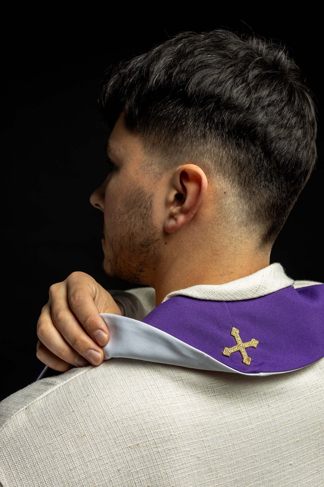 Stuła dwustronna Krzyż Jerozolimski fioletowo - biała