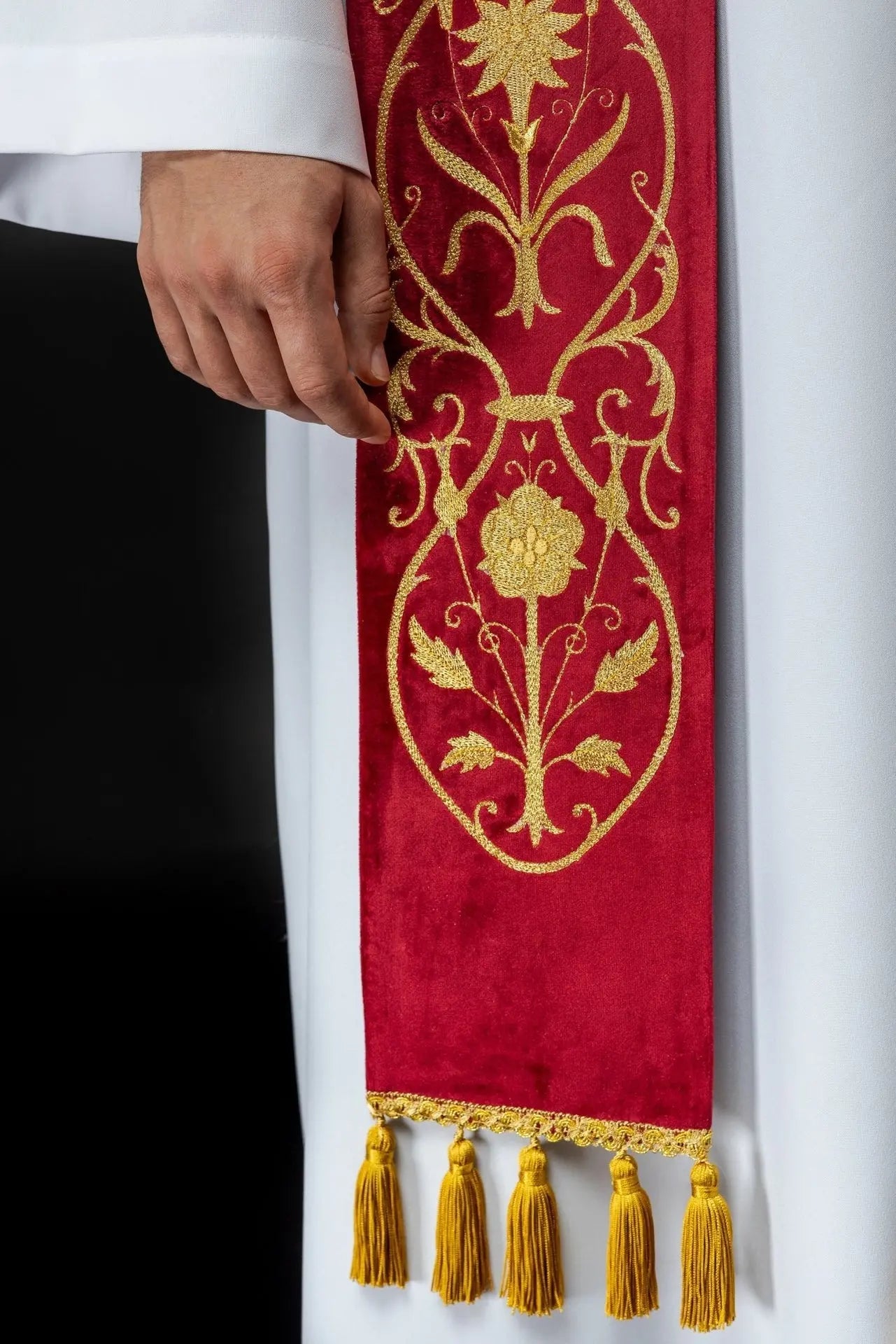 Embroidered red IHS stole