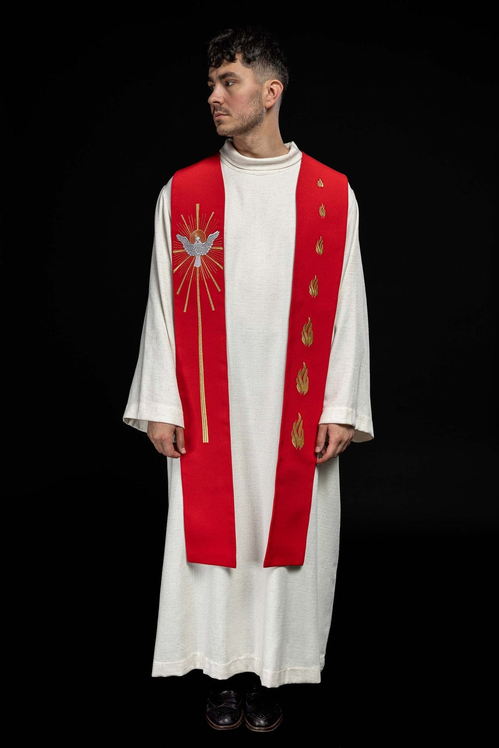 Stuła haftowana Duch Święty i Języki Ognia Czerwona