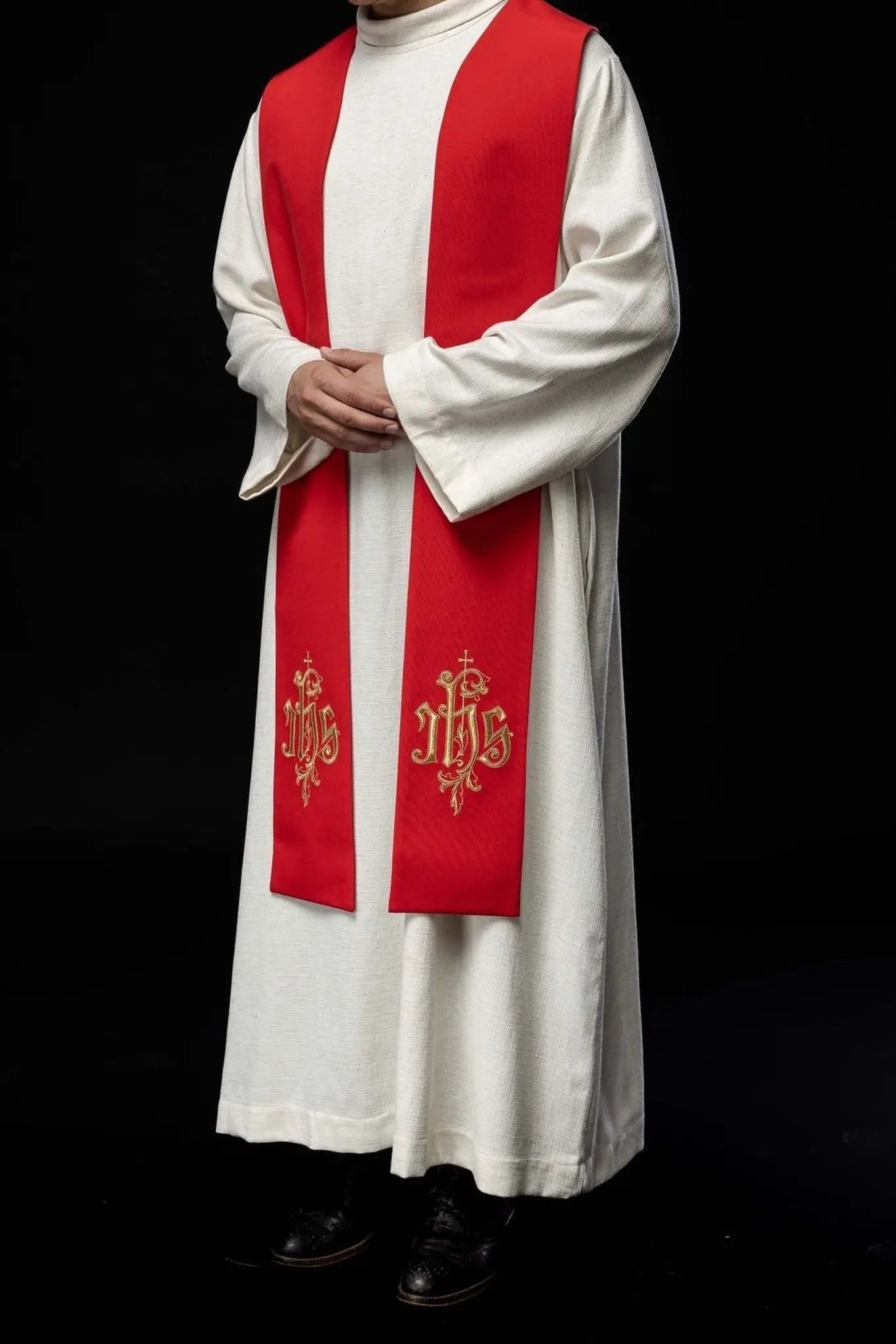 Embroidered stole IHS red