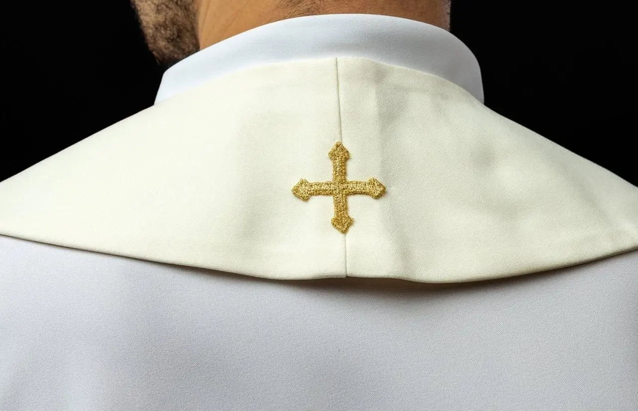 Haftowana stuła z krzyżem, IHS i sercem Jezusa Chrystusa ecru