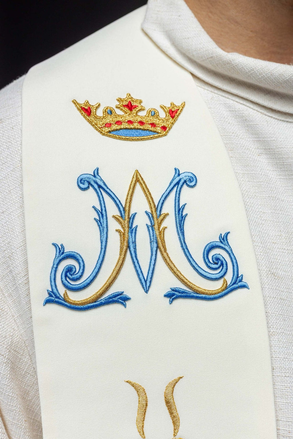 Stuła haftowana Maryjna ecru