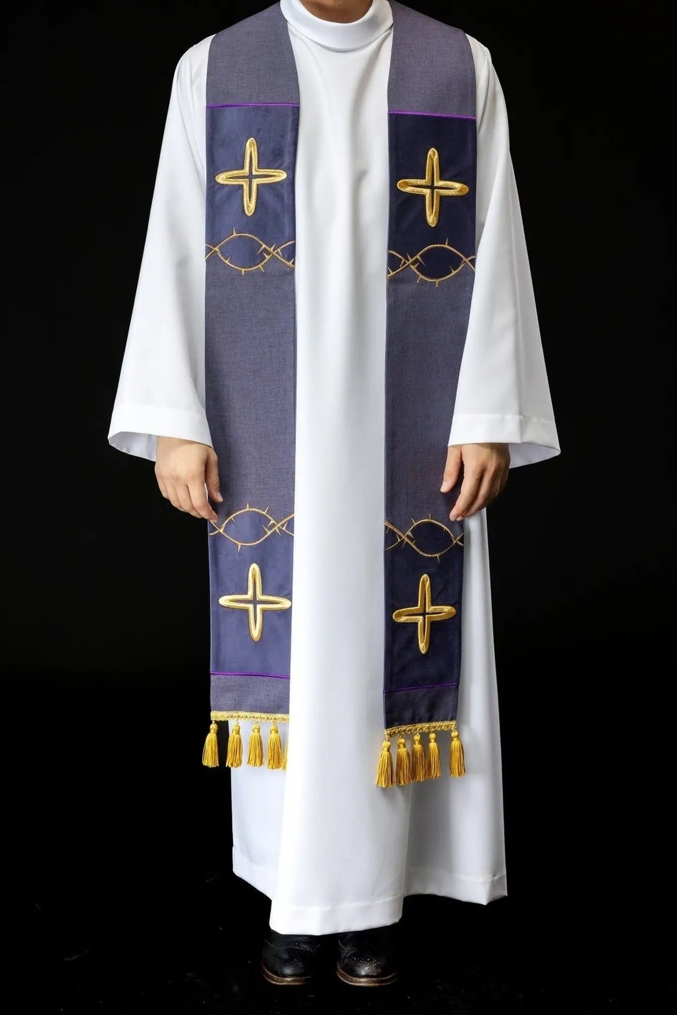 Advent embroidered stole with crosses purple