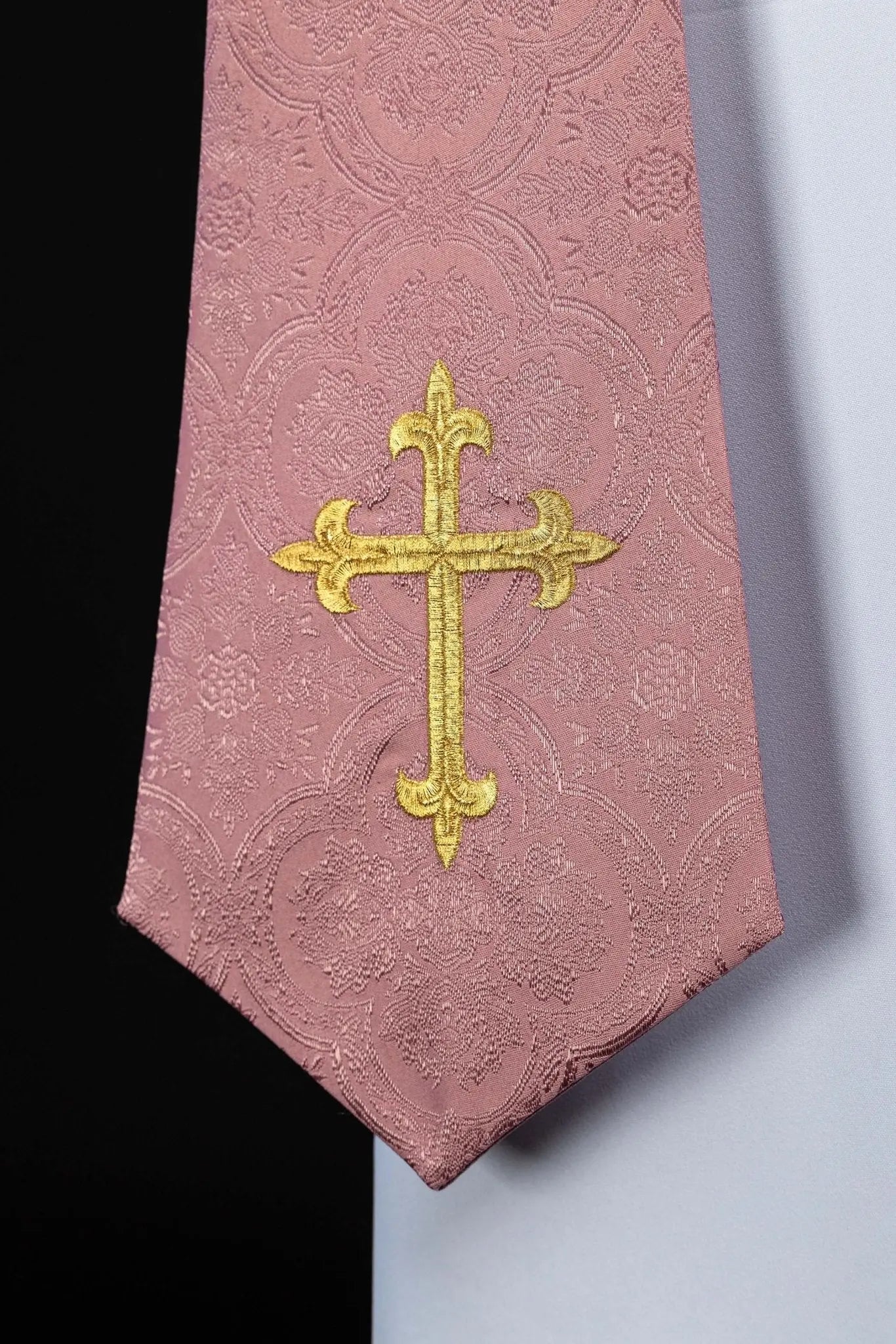 Rose jacquard stole with embroidered crosses
