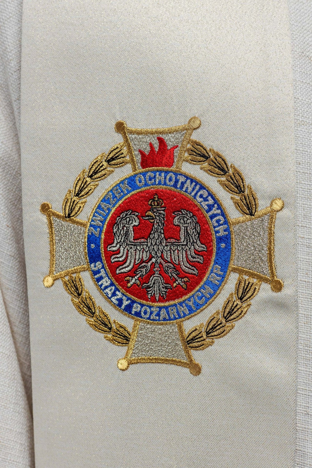 Stuła haftowana z wizerunkiem Świętego Floriana